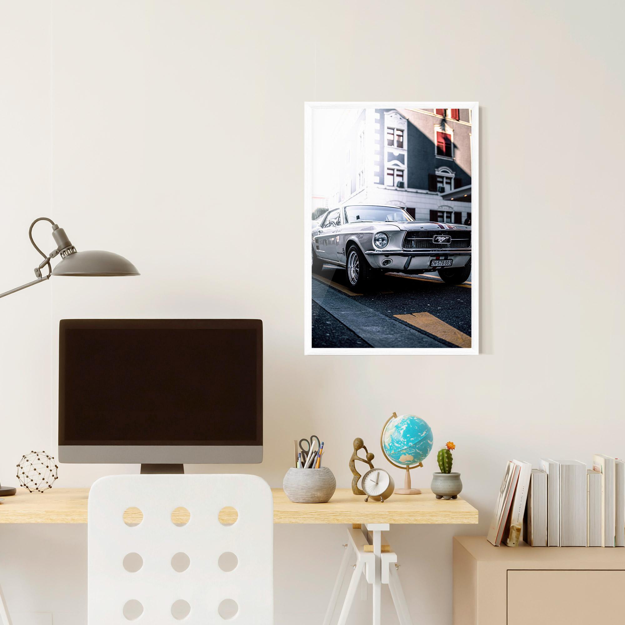 Poster Înrămat Vintage White Car mockup 6