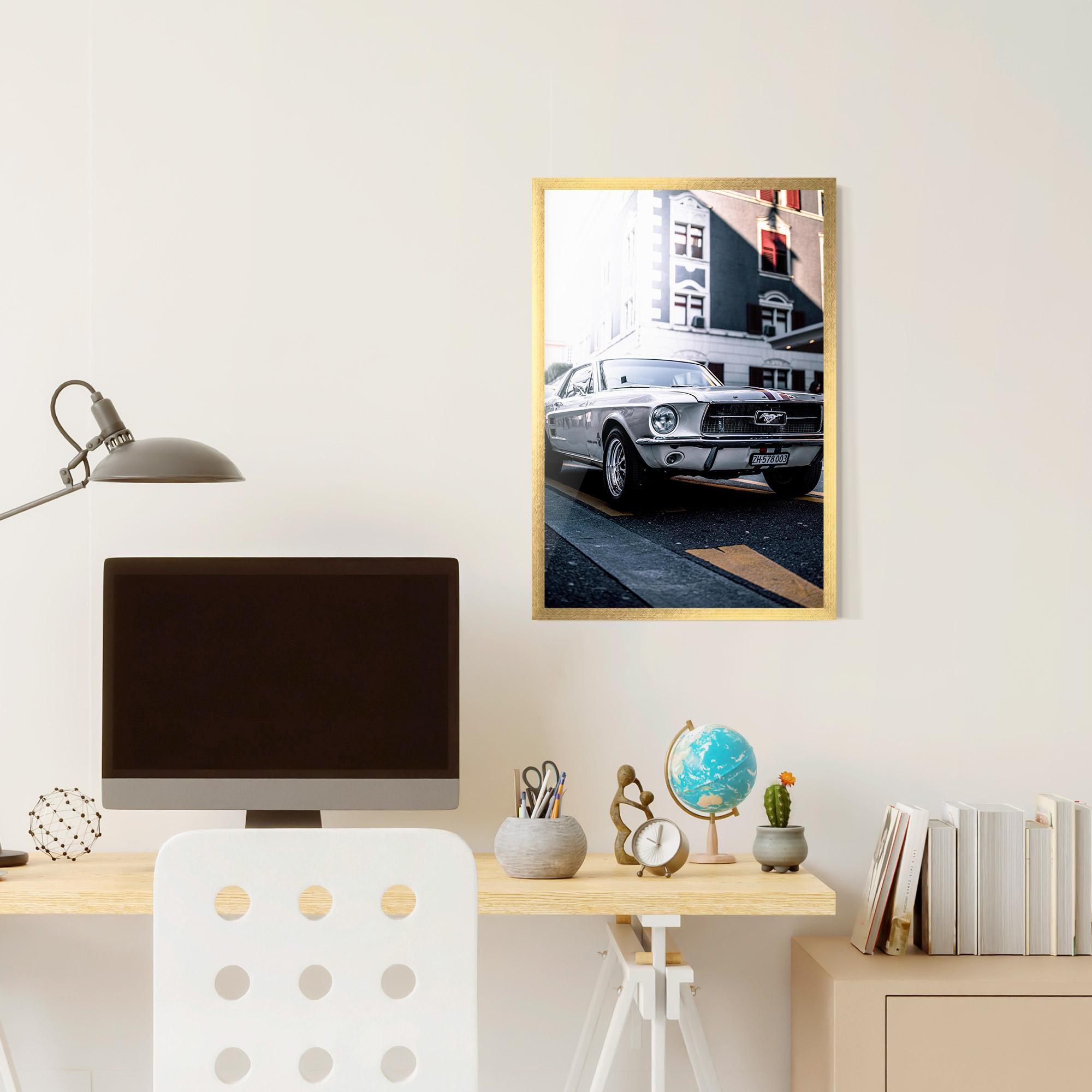 Poster Înrămat Vintage White Car mockup 6