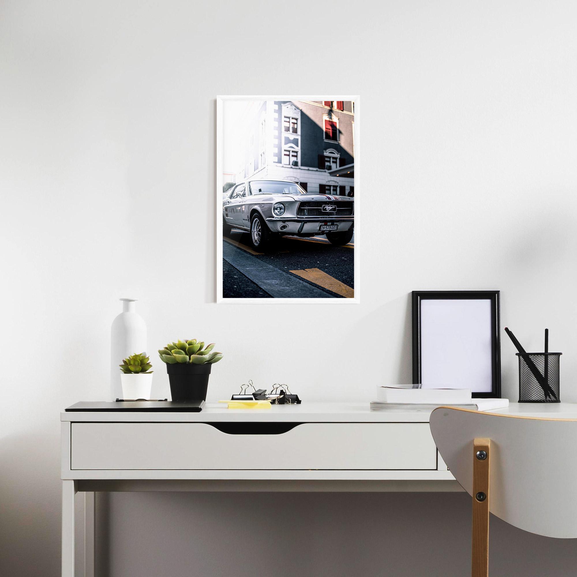 Poster Înrămat Vintage White Car mockup 7