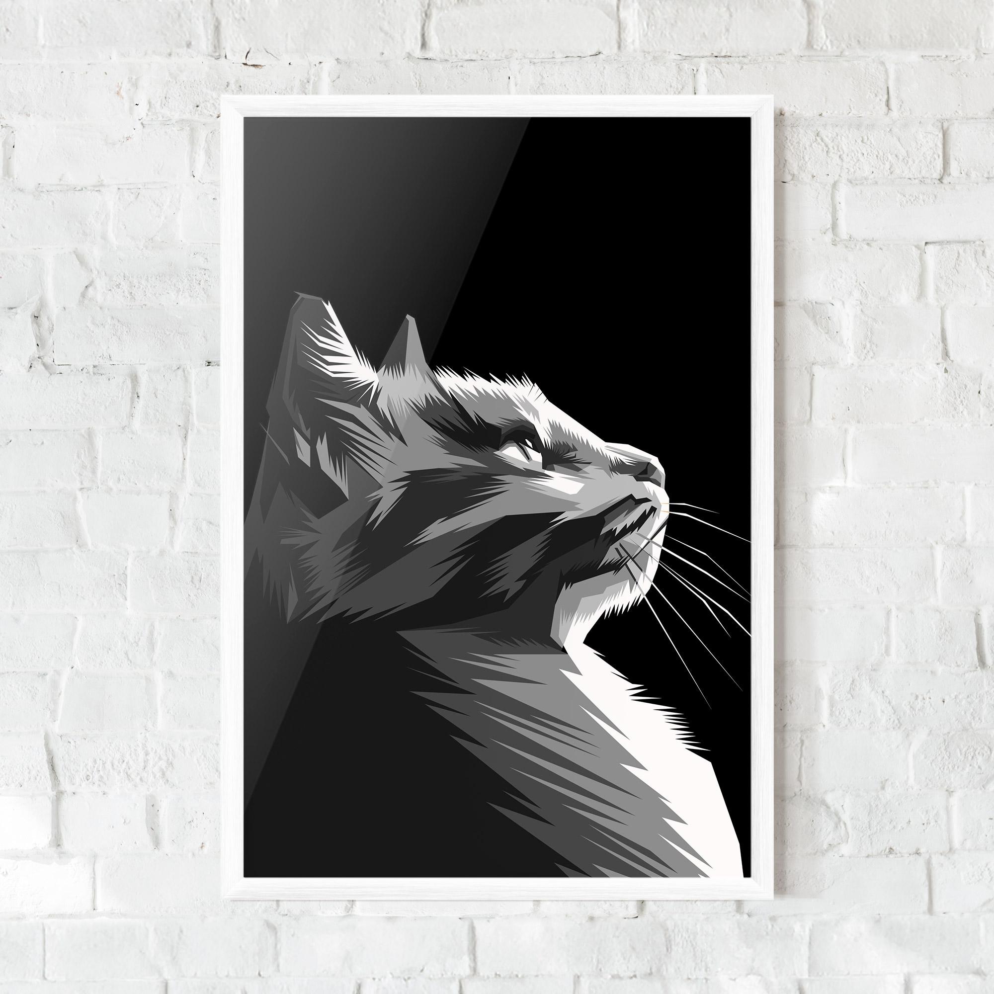 Poster Înrămat Grey Cat On Black mockup 0