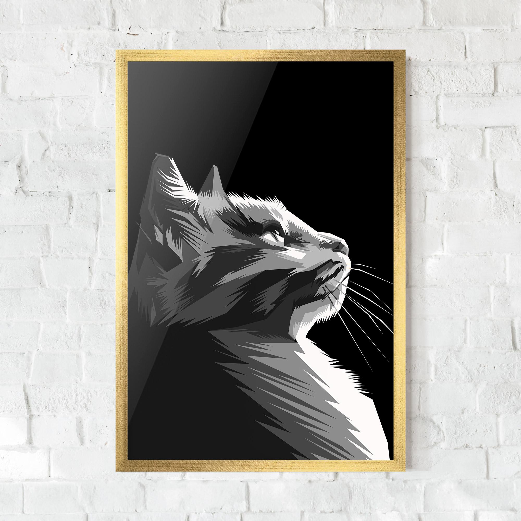 Poster Înrămat Grey Cat On Black mockup 0