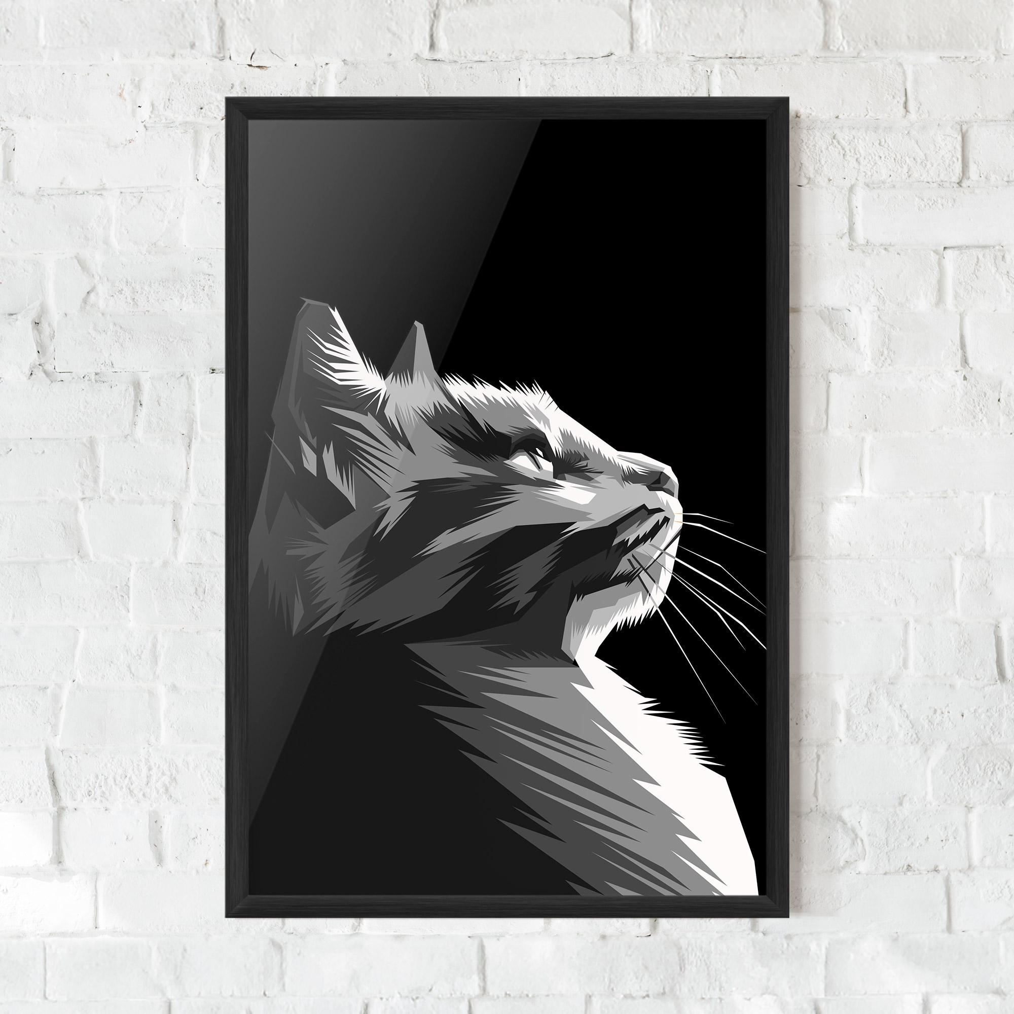 Poster Înrămat Grey Cat On Black mockup 0