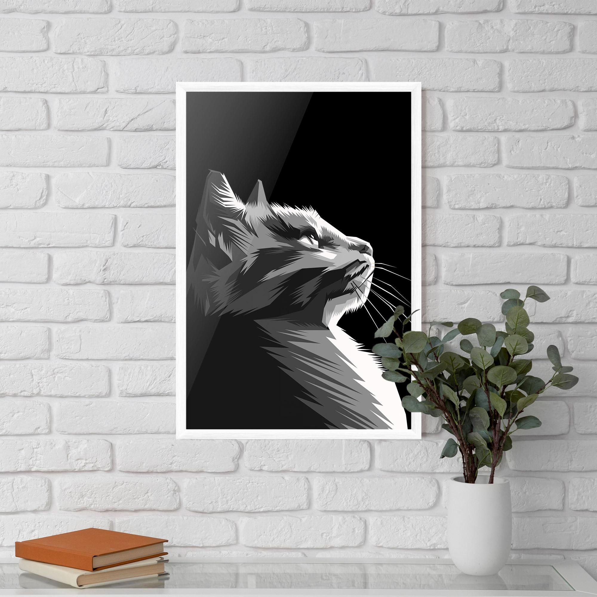 Poster Înrămat Grey Cat On Black mockup 5