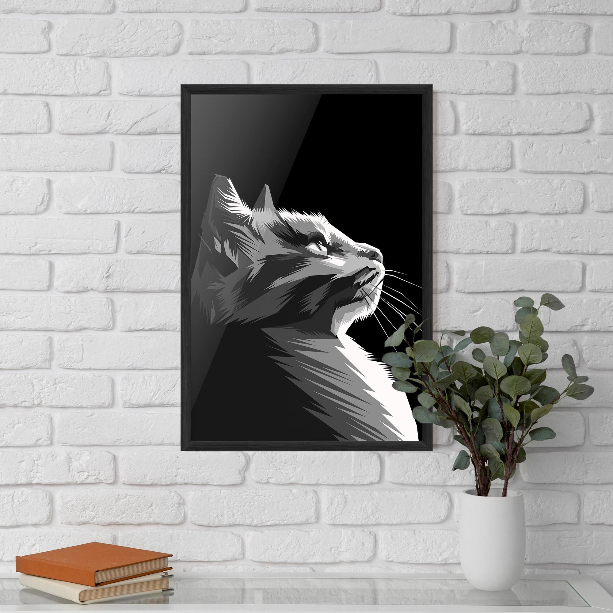 Poster Înrămat Grey Cat On Black mockup 5