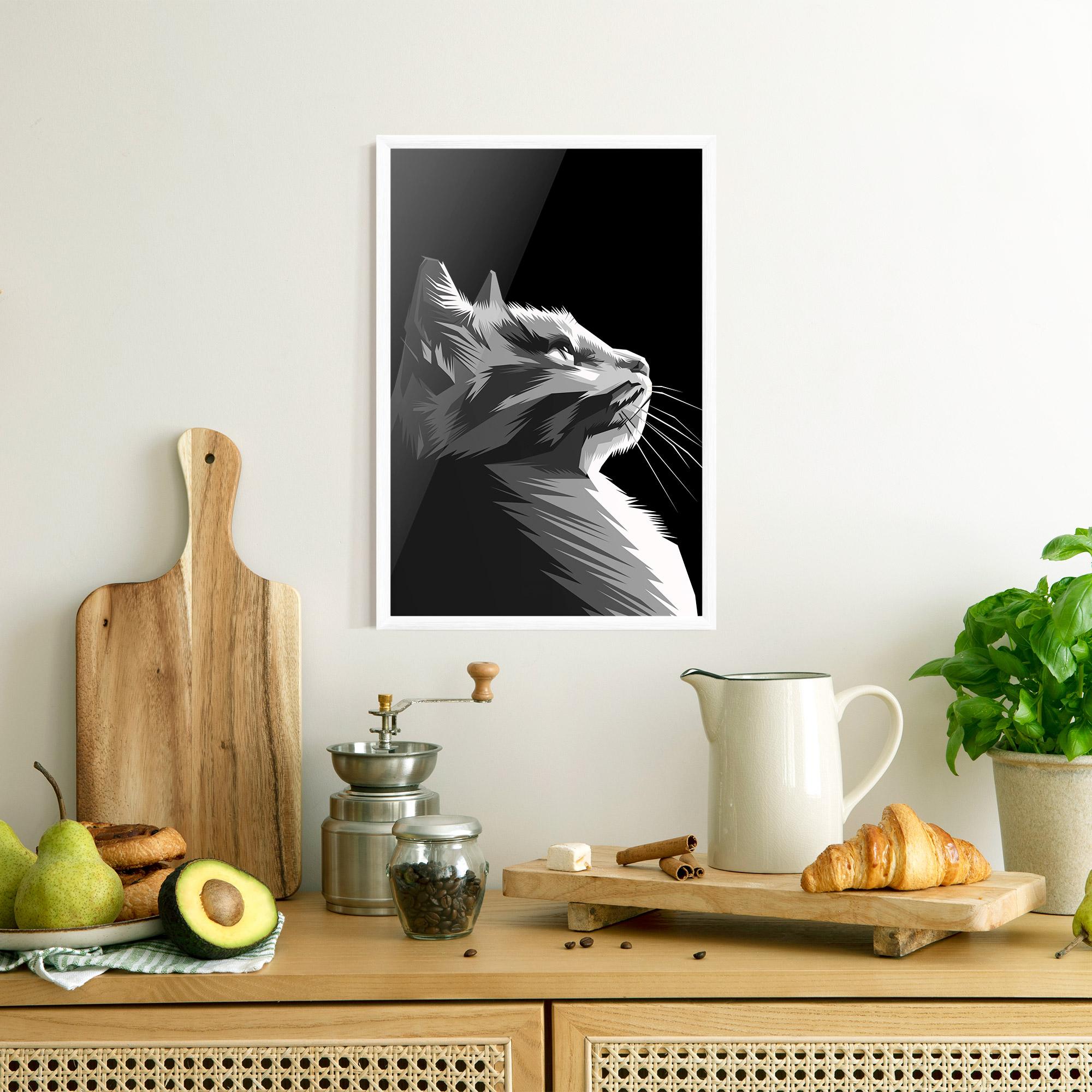 Poster Înrămat Grey Cat On Black mockup 8