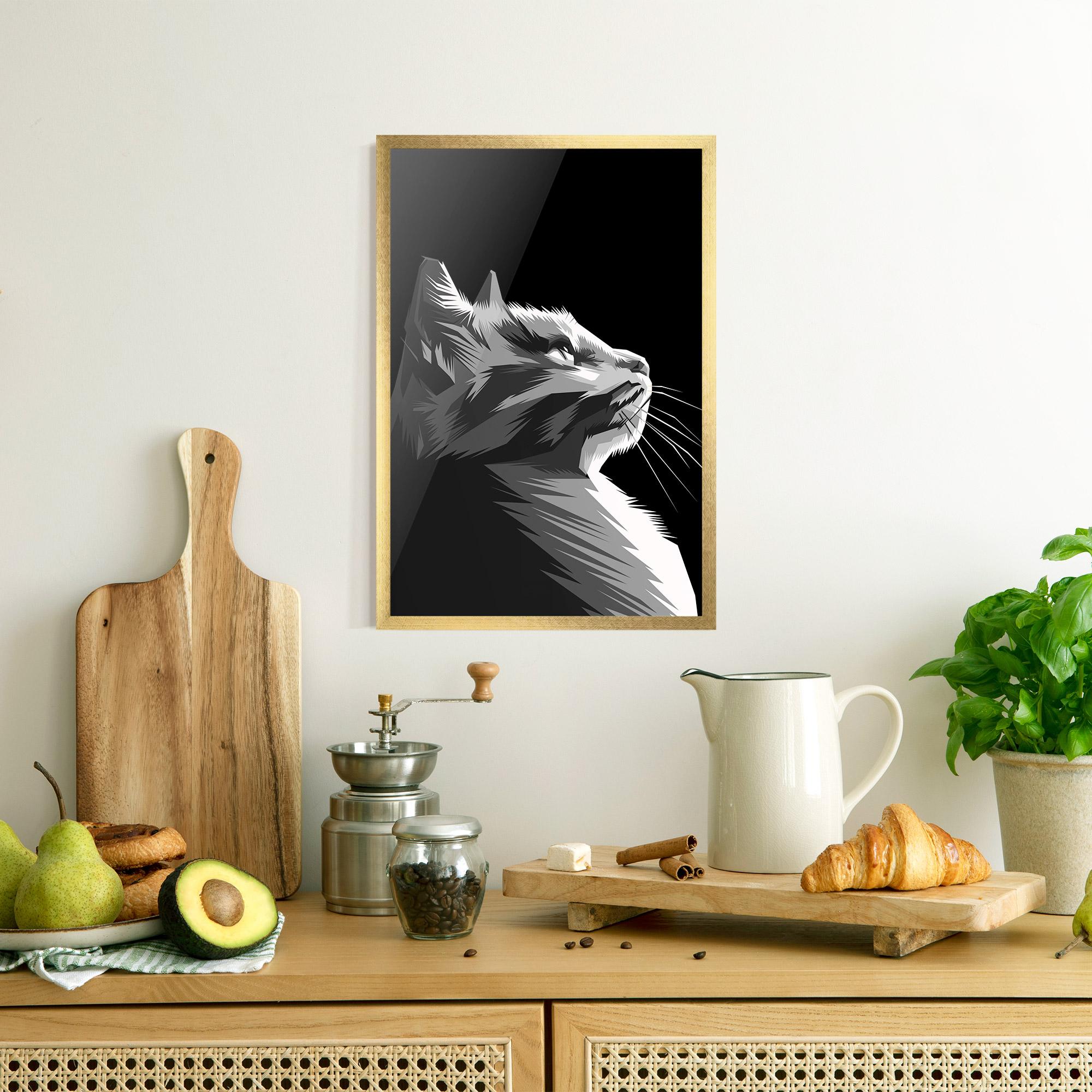 Poster Înrămat Grey Cat On Black mockup 8