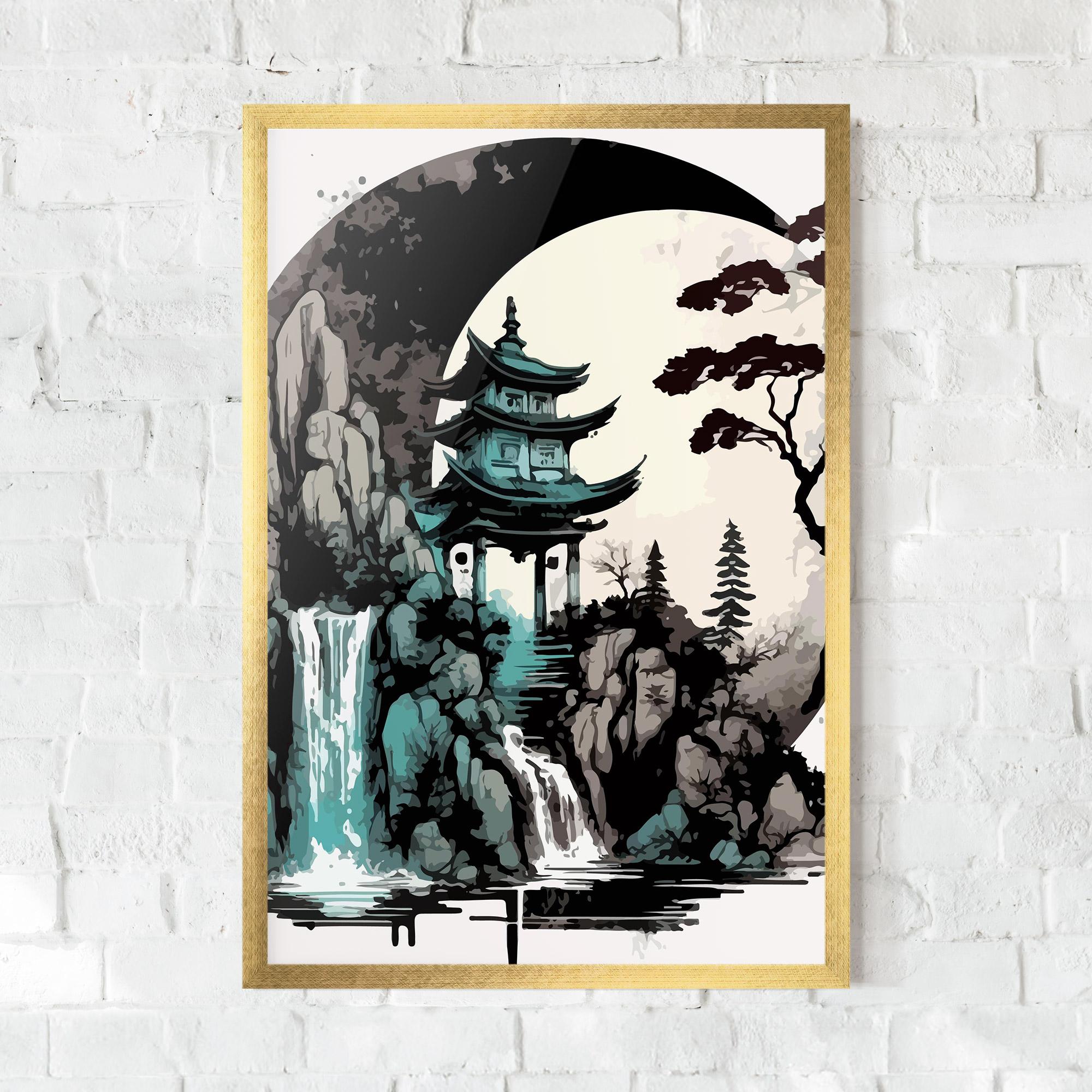 Poster Înrămat Blue Temple Art mockup 0