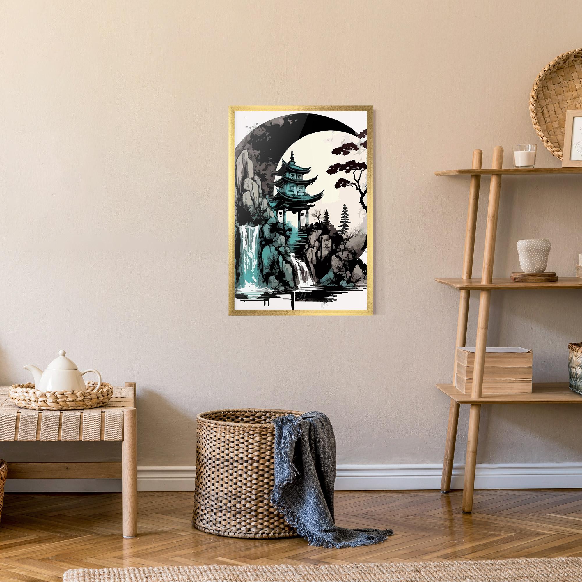 Poster Înrămat Blue Temple Art mockup 9