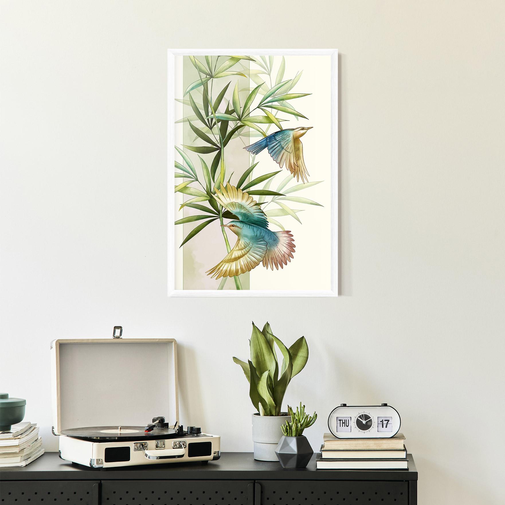 Poster Înrămat Asiatic Blue Birds mockup 2