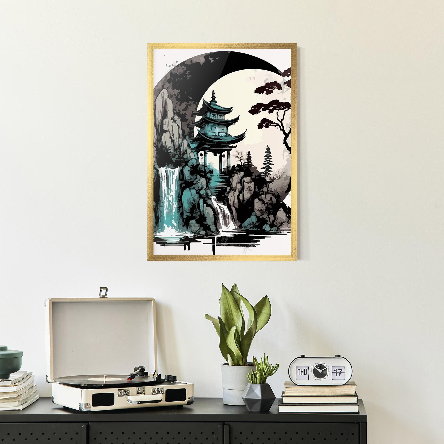 Poster Înrămat Blue Temple Art mockup 2