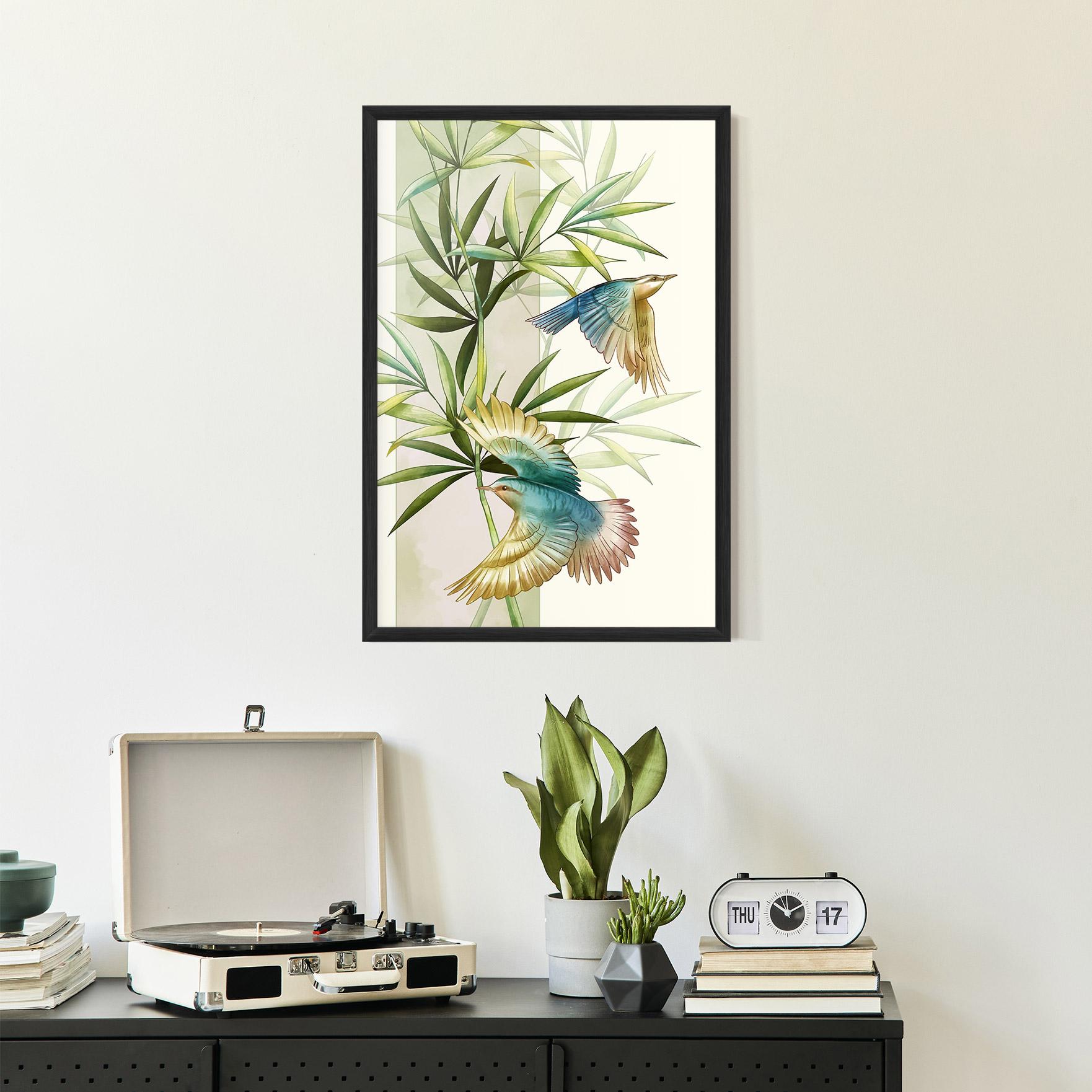 Poster Înrămat Asiatic Blue Birds mockup 2