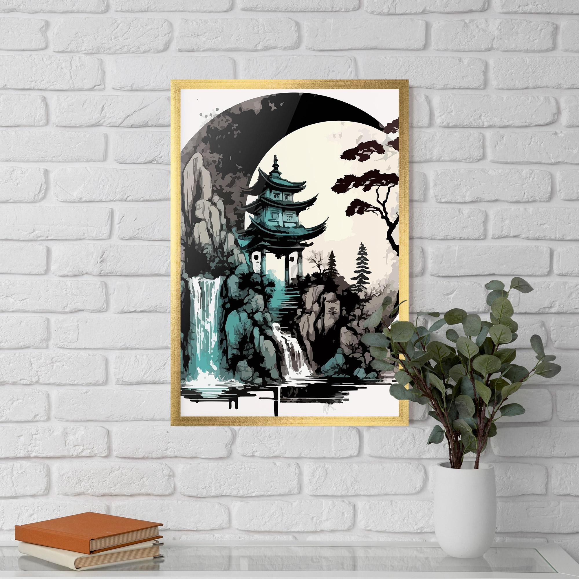 Poster Înrămat Blue Temple Art mockup 5