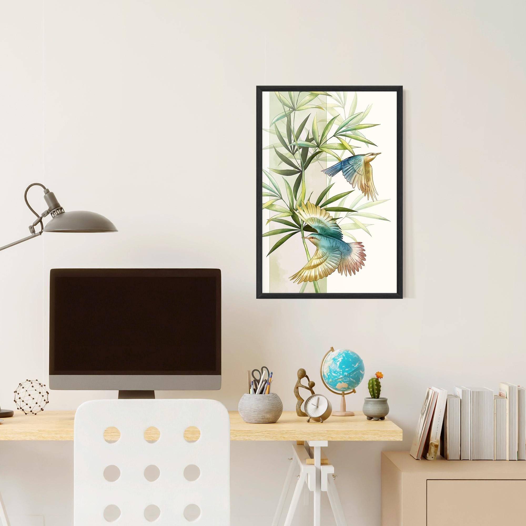 Poster Înrămat Asiatic Blue Birds mockup 6