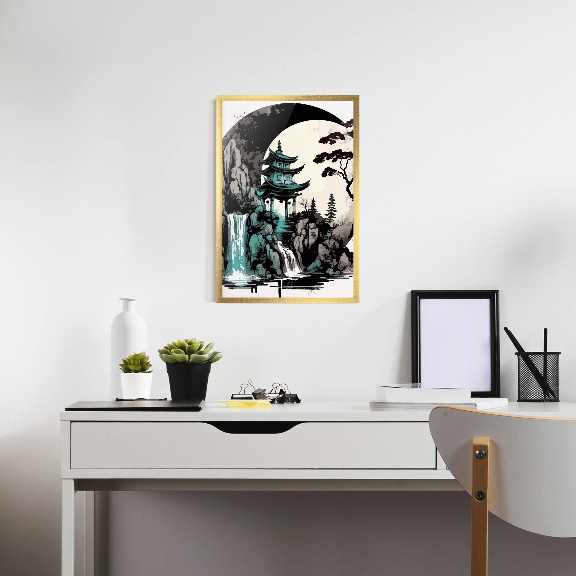 Poster Înrămat Blue Temple Art mockup 7