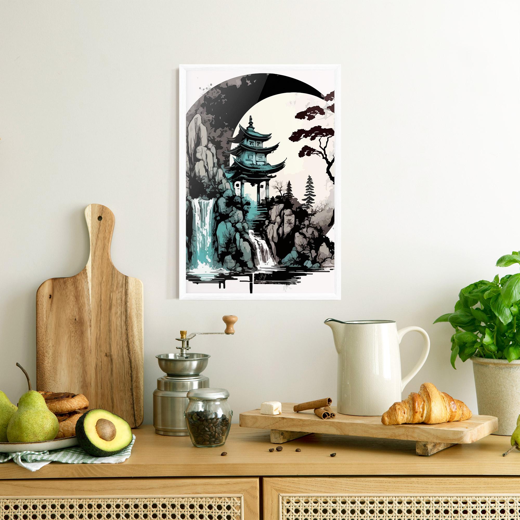 Poster Înrămat Blue Temple Art mockup 8