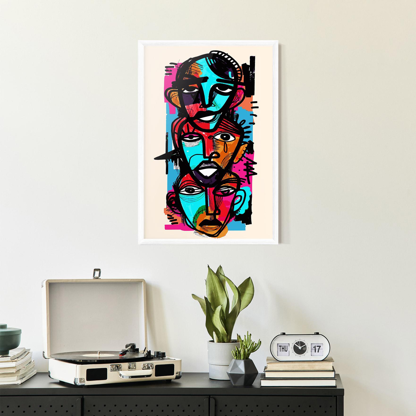 Poster Înrămat Blue Orange Faces mockup 2