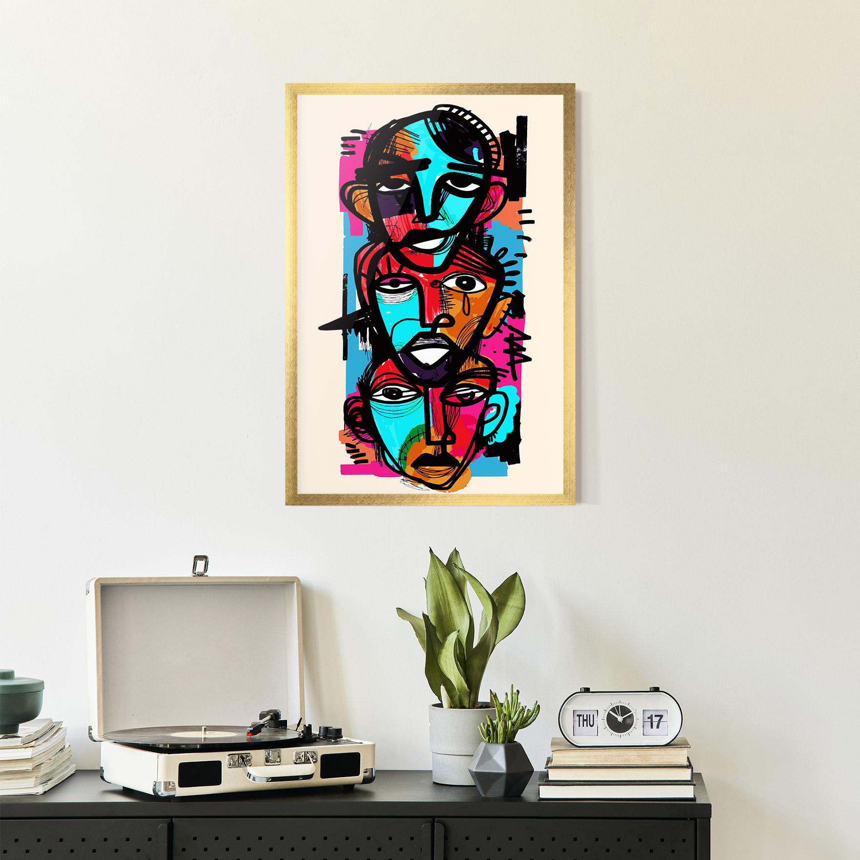 Poster Înrămat Blue Orange Faces mockup 2