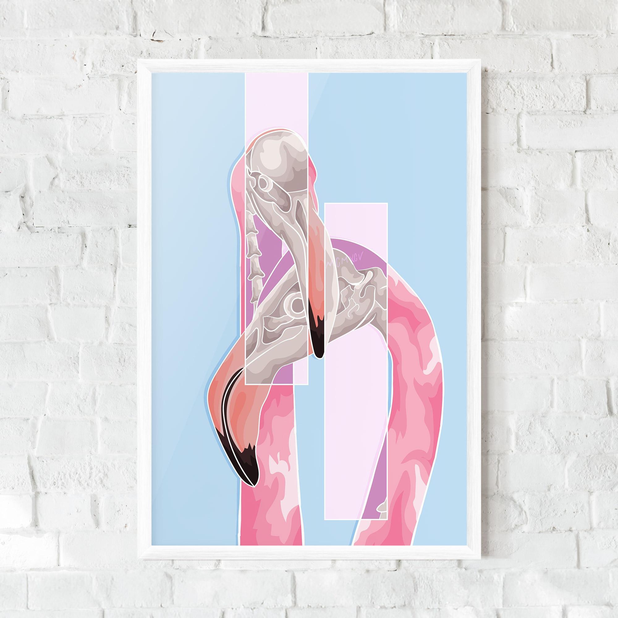 Poster Înrămat Pink Skull Flamingo mockup 0