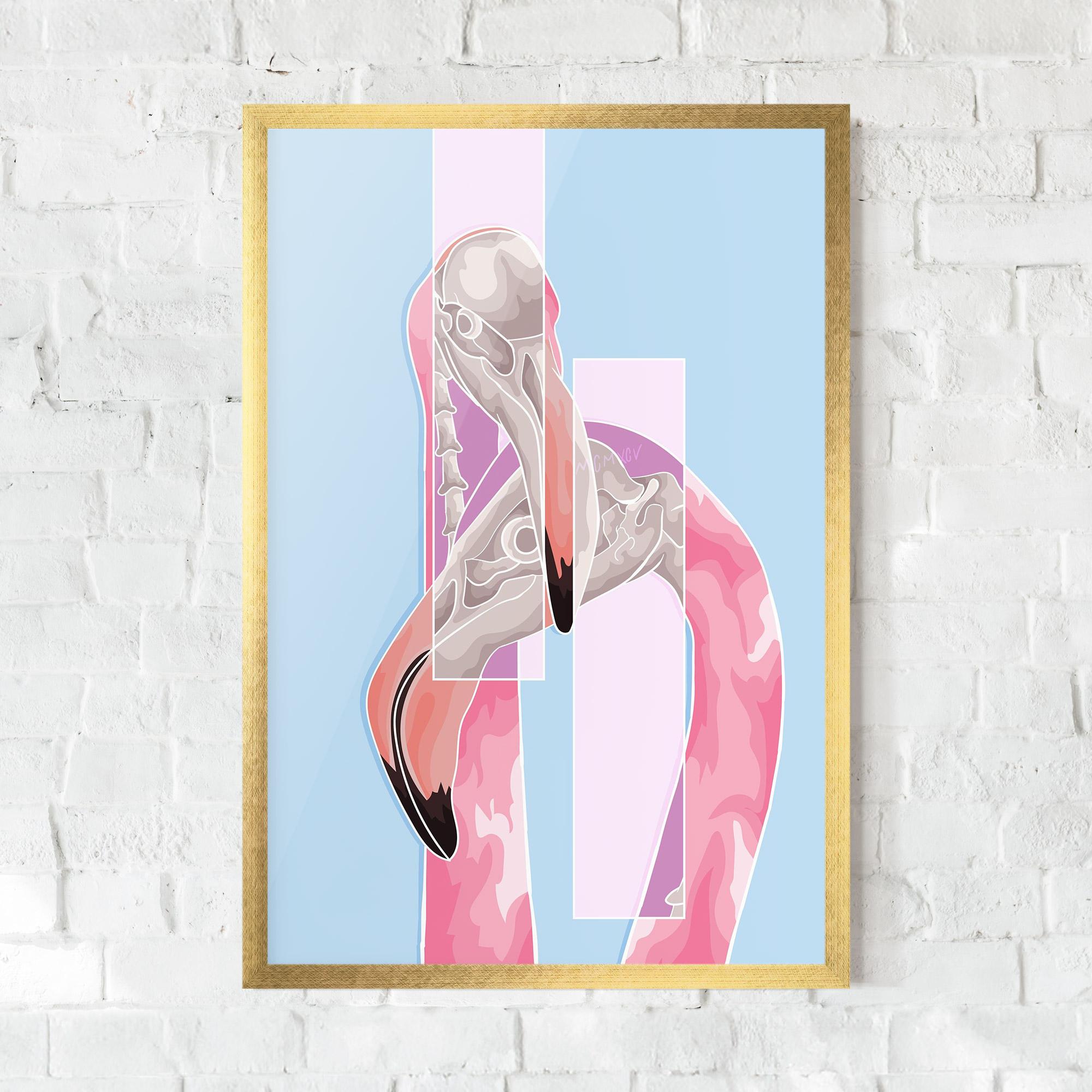 Poster Înrămat Pink Skull Flamingo mockup 0