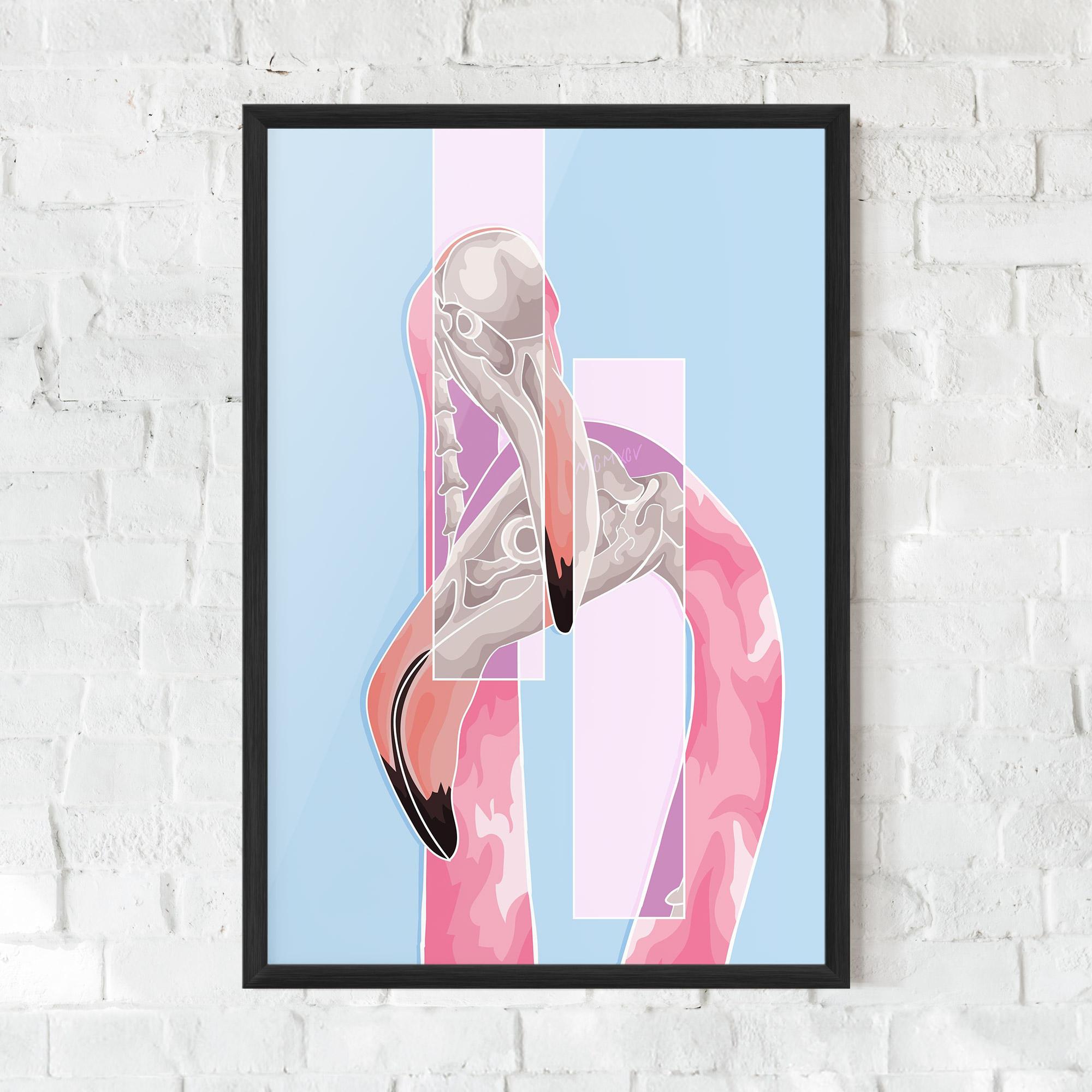Poster Înrămat Pink Skull Flamingo mockup 0