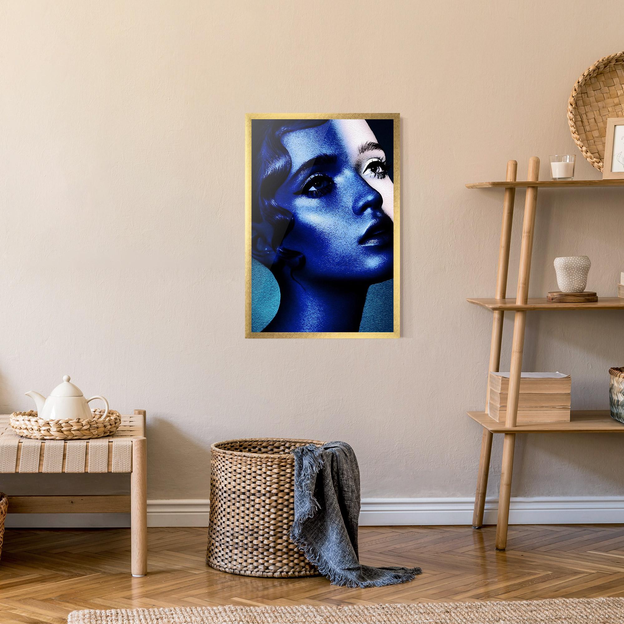 Poster Înrămat Blue White Face Art mockup 9