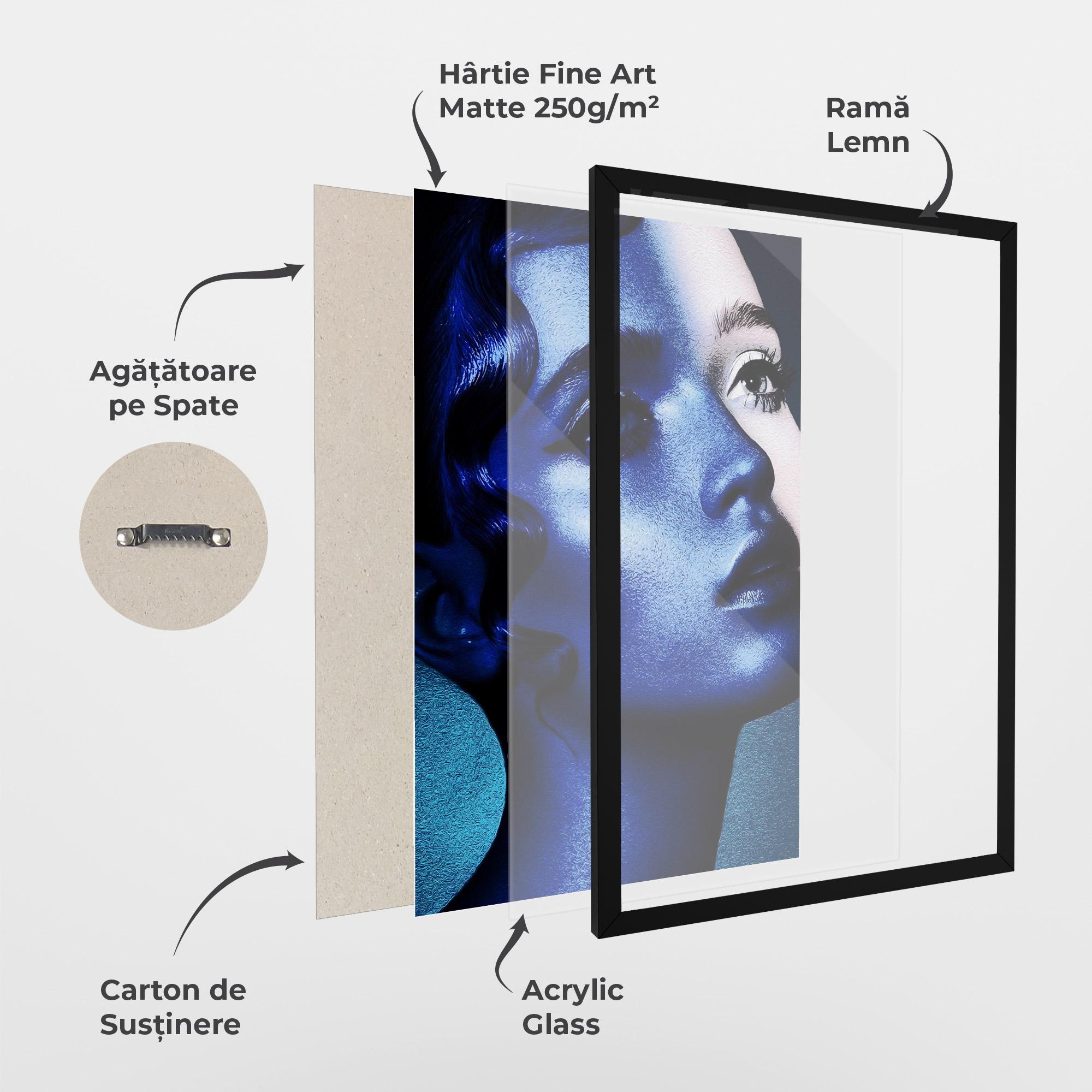 Poster Înrămat Blue White Face Art mockup 1