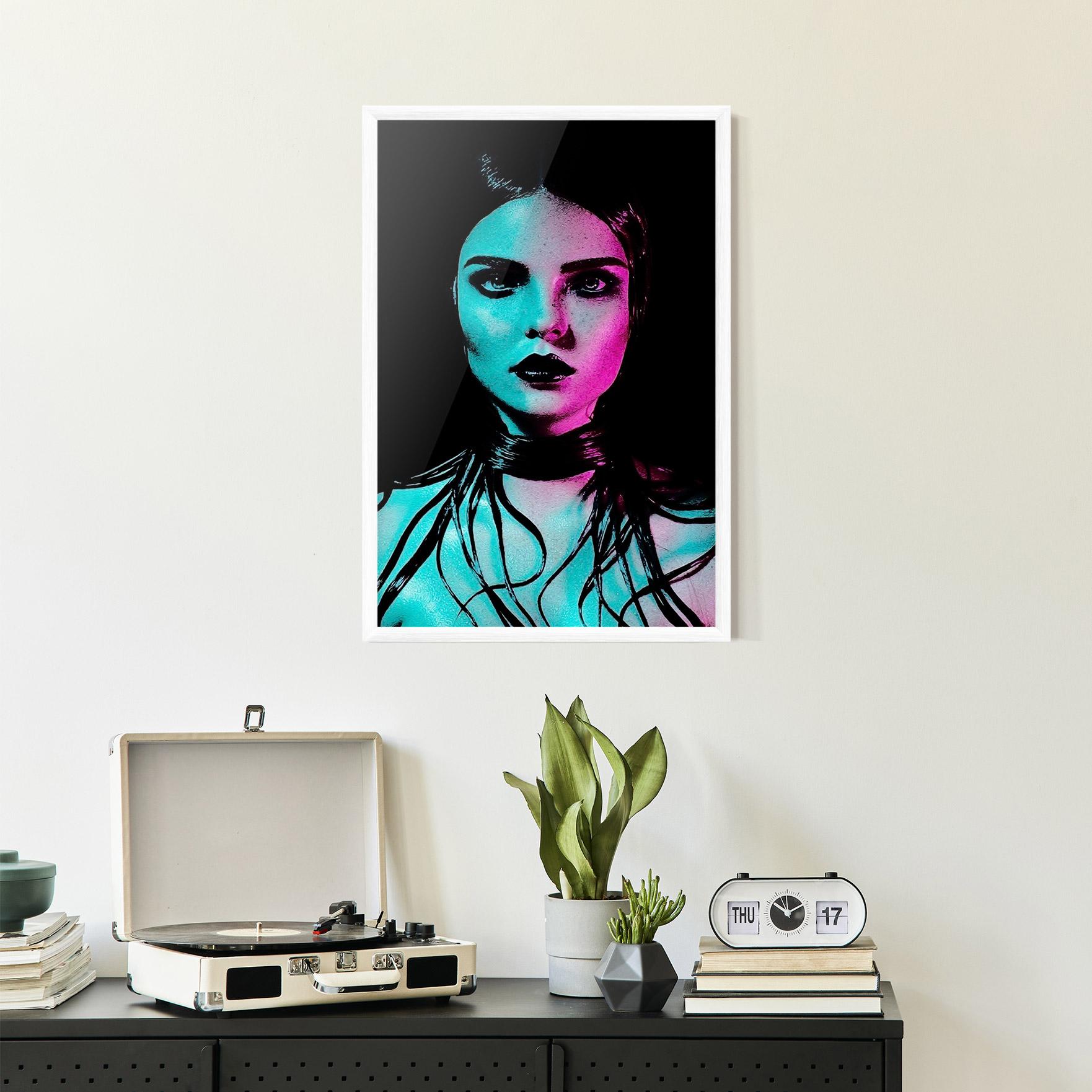 Poster Înrămat Pink Blue Light Girl mockup 2