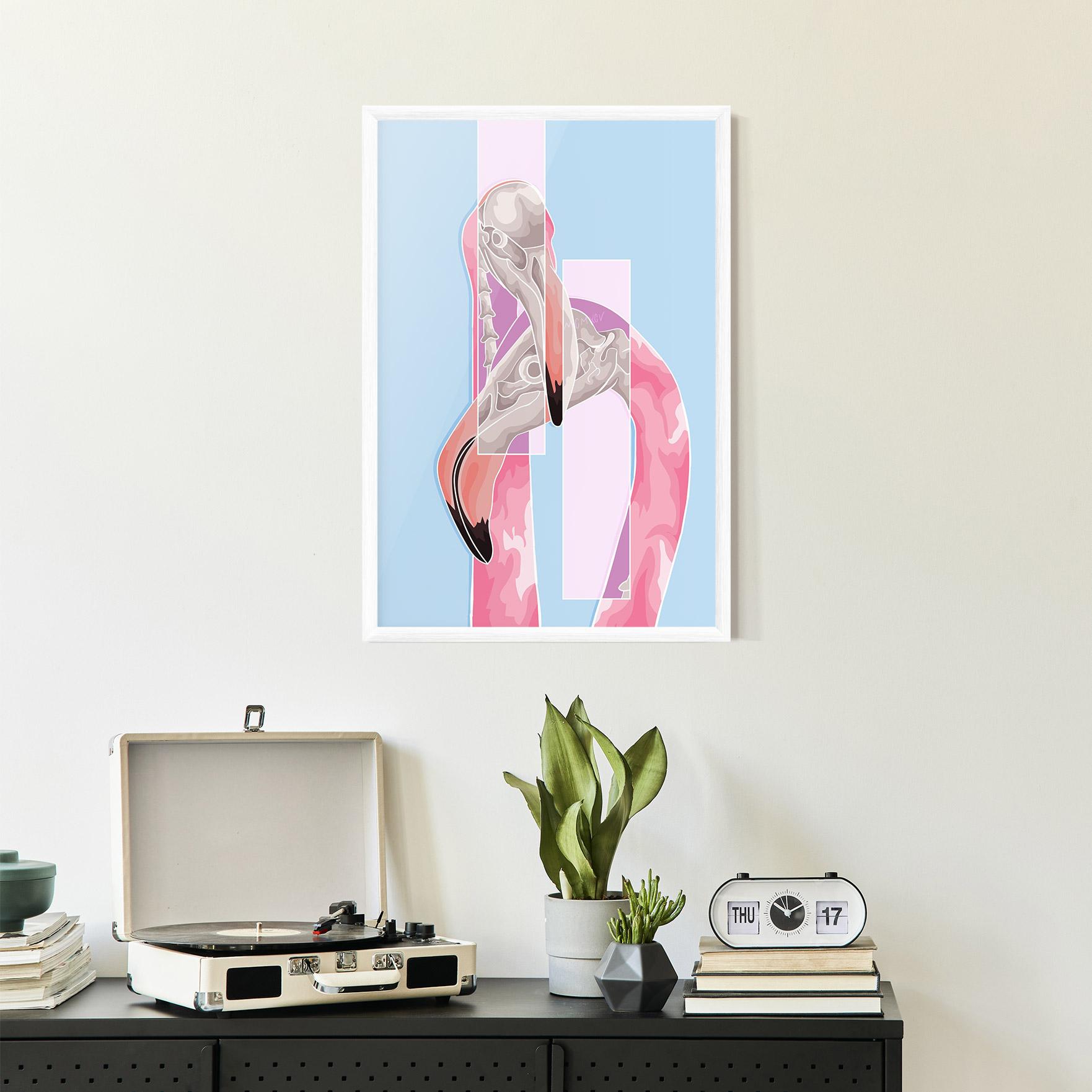 Poster Înrămat Pink Skull Flamingo mockup 2
