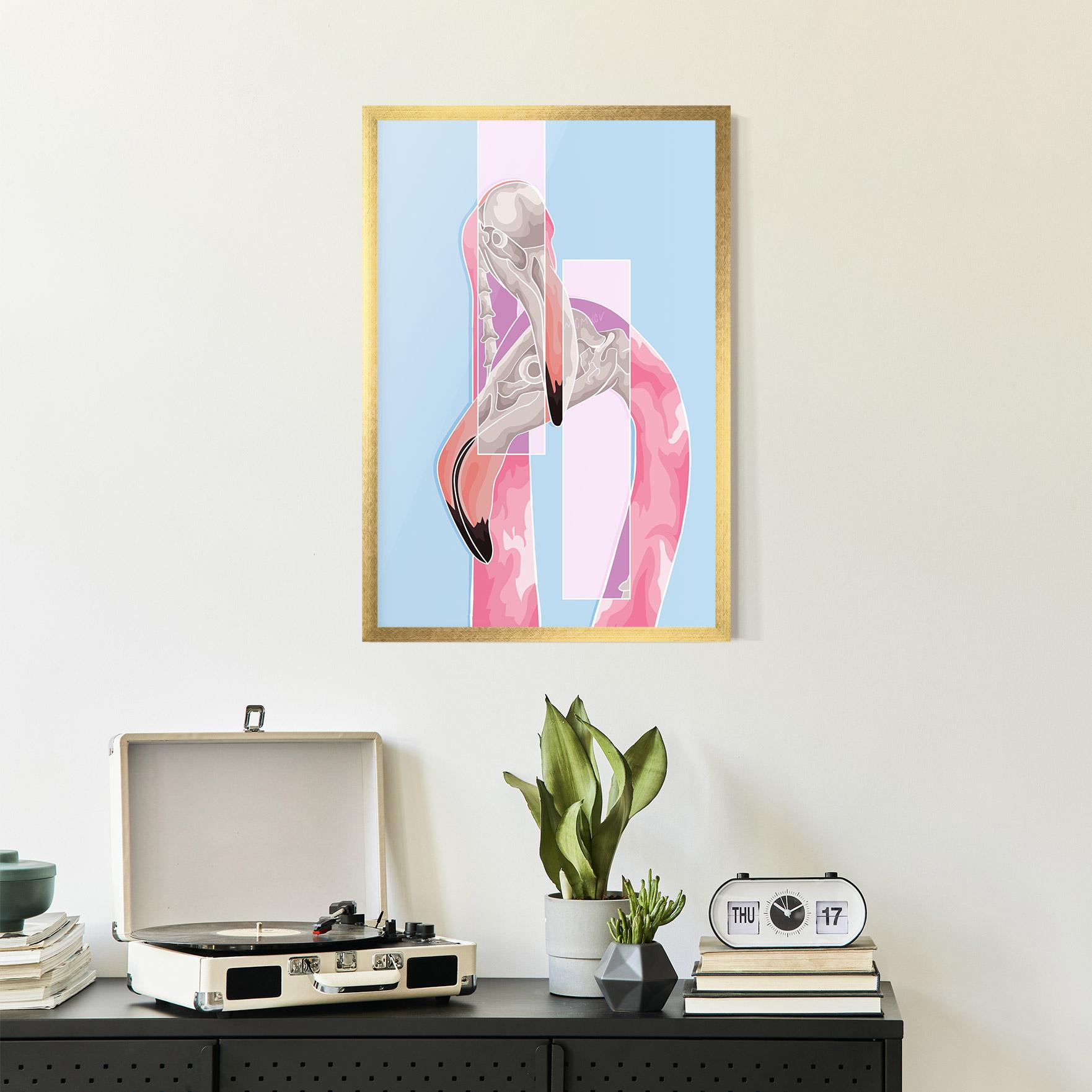 Poster Înrămat Pink Skull Flamingo mockup 2