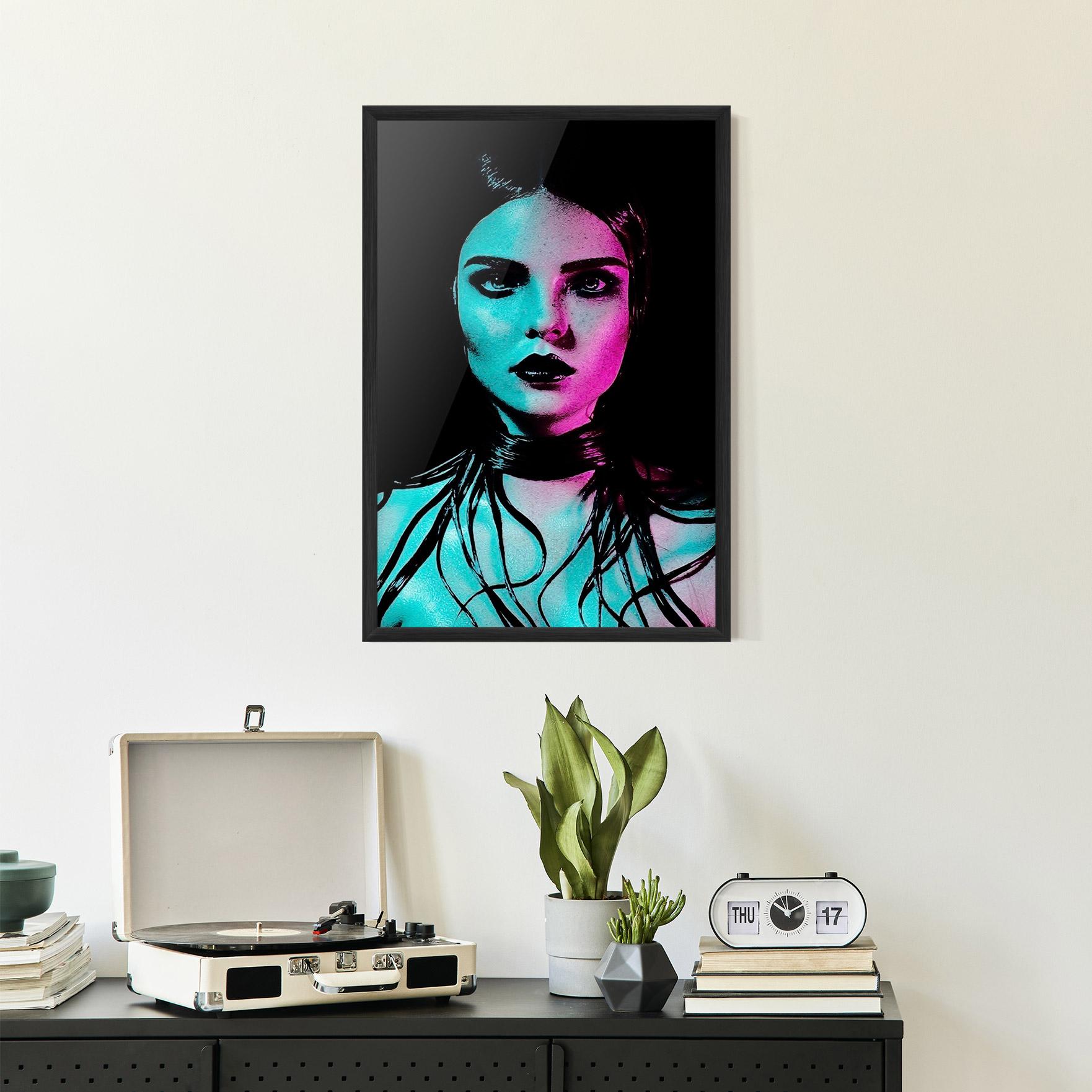 Poster Înrămat Pink Blue Light Girl mockup 2