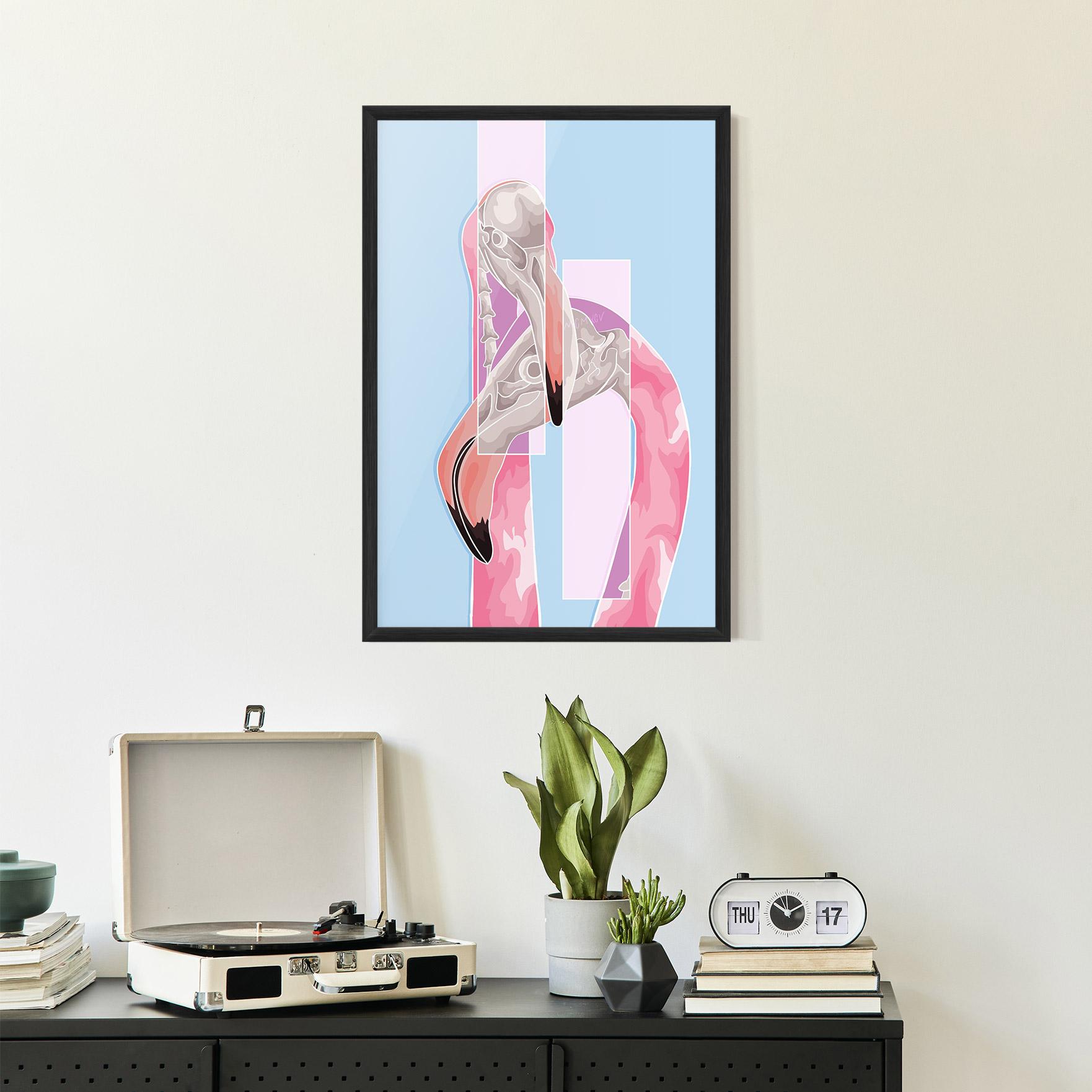 Poster Înrămat Pink Skull Flamingo mockup 2