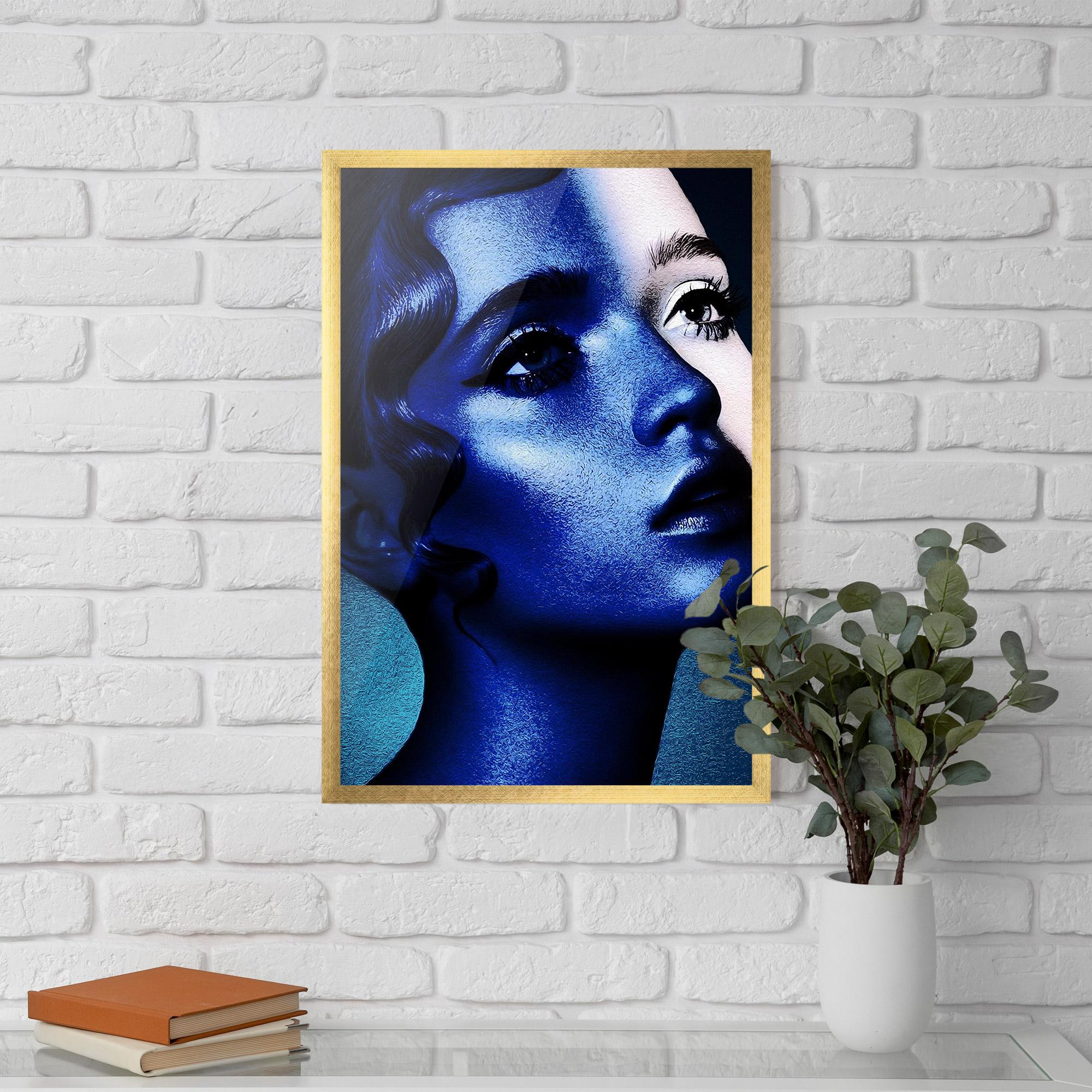 Poster Înrămat Blue White Face Art mockup 5