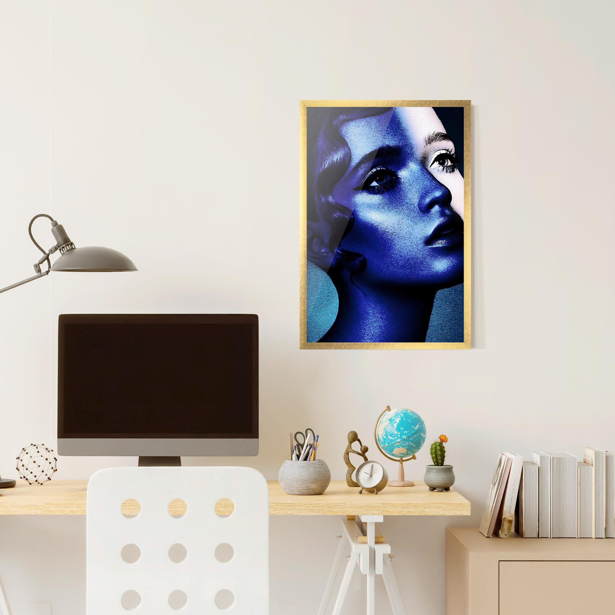 Poster Înrămat Blue White Face Art mockup 6