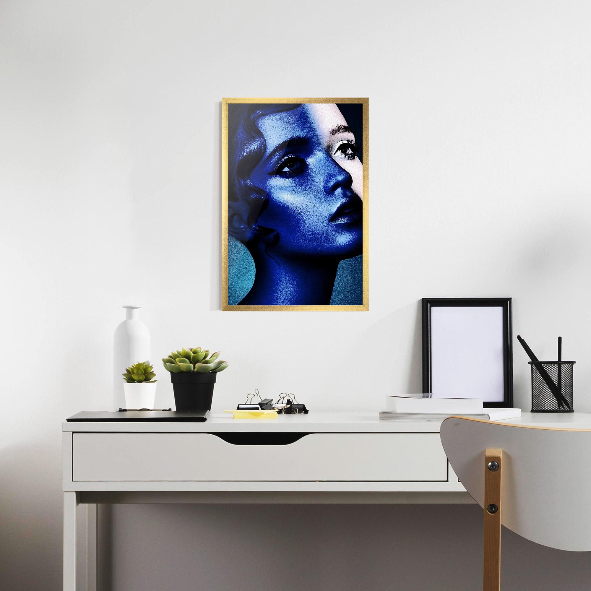 Poster Înrămat Blue White Face Art mockup 7