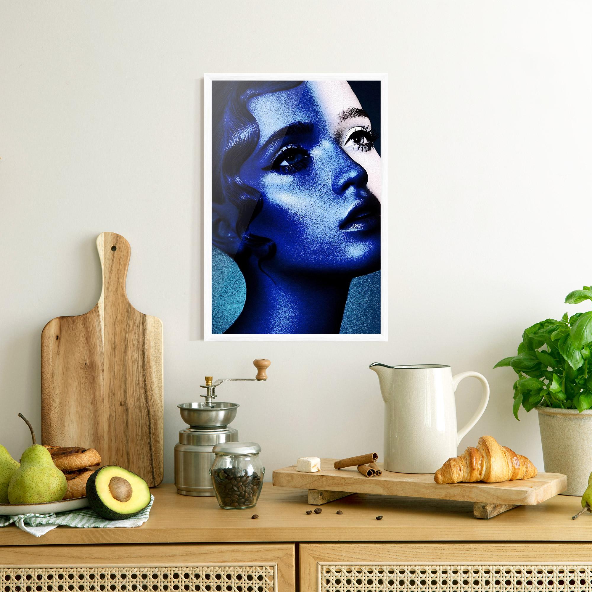 Poster Înrămat Blue White Face Art mockup 8