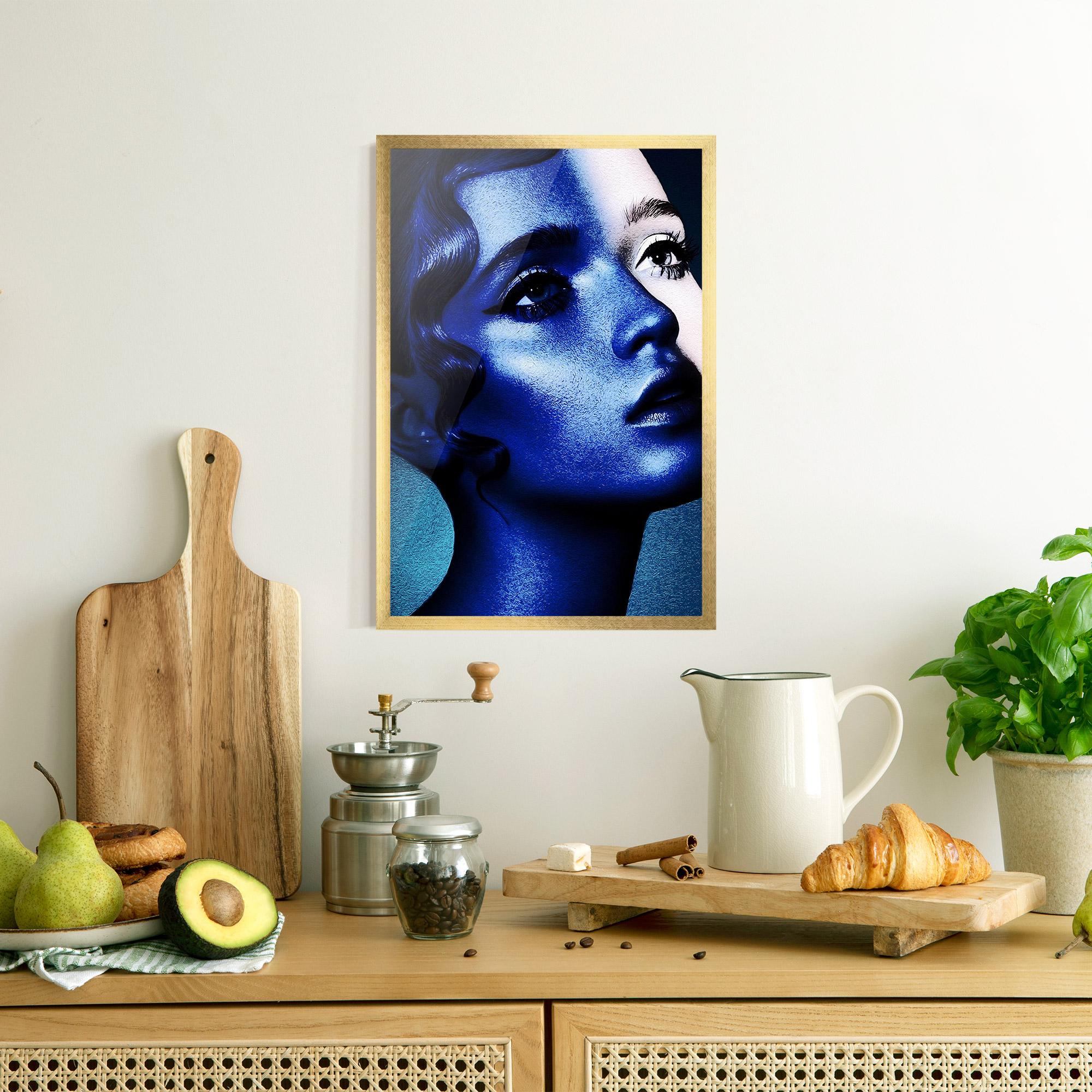 Poster Înrămat Blue White Face Art mockup 8