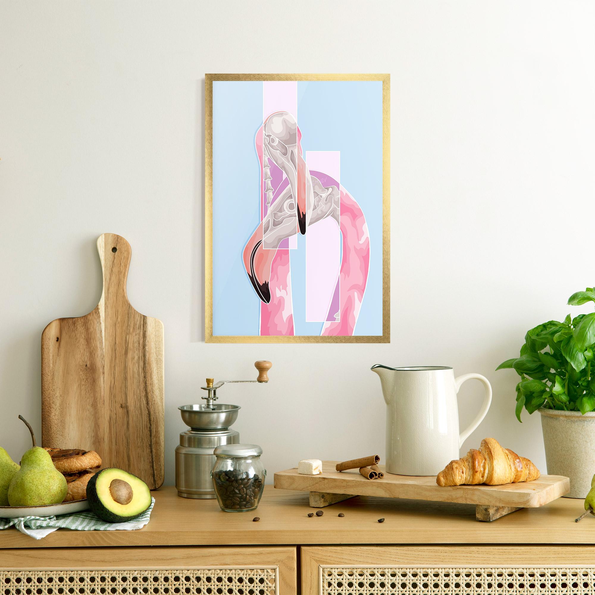 Poster Înrămat Pink Skull Flamingo mockup 8