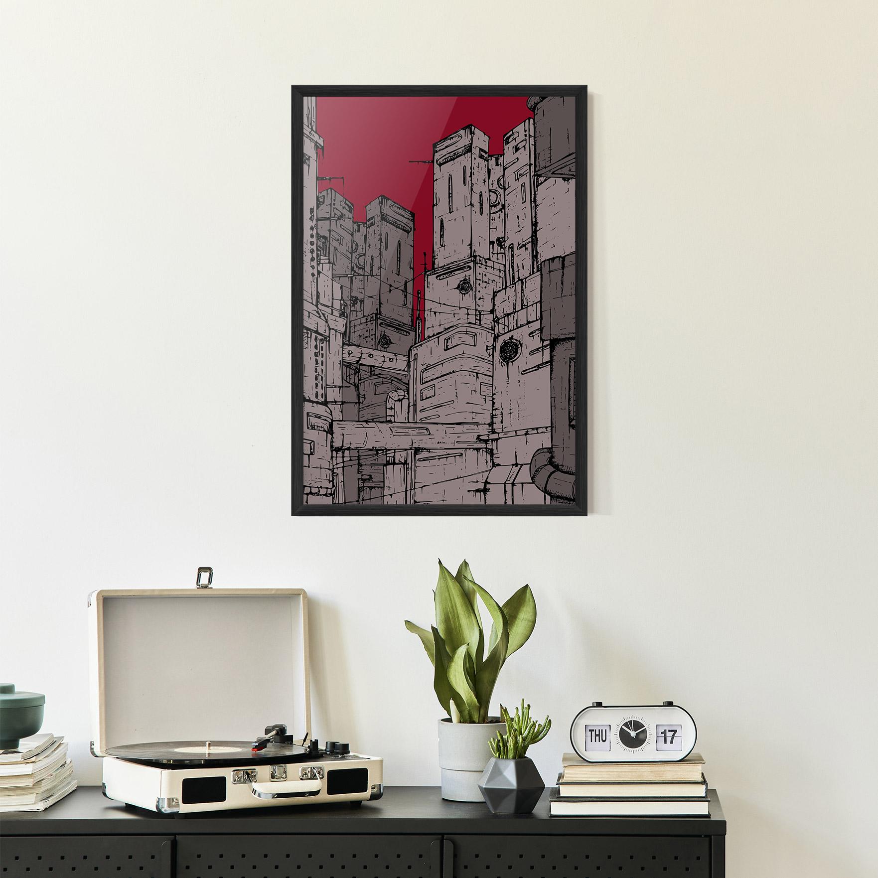 Poster Înrămat Grey Red City mockup 2