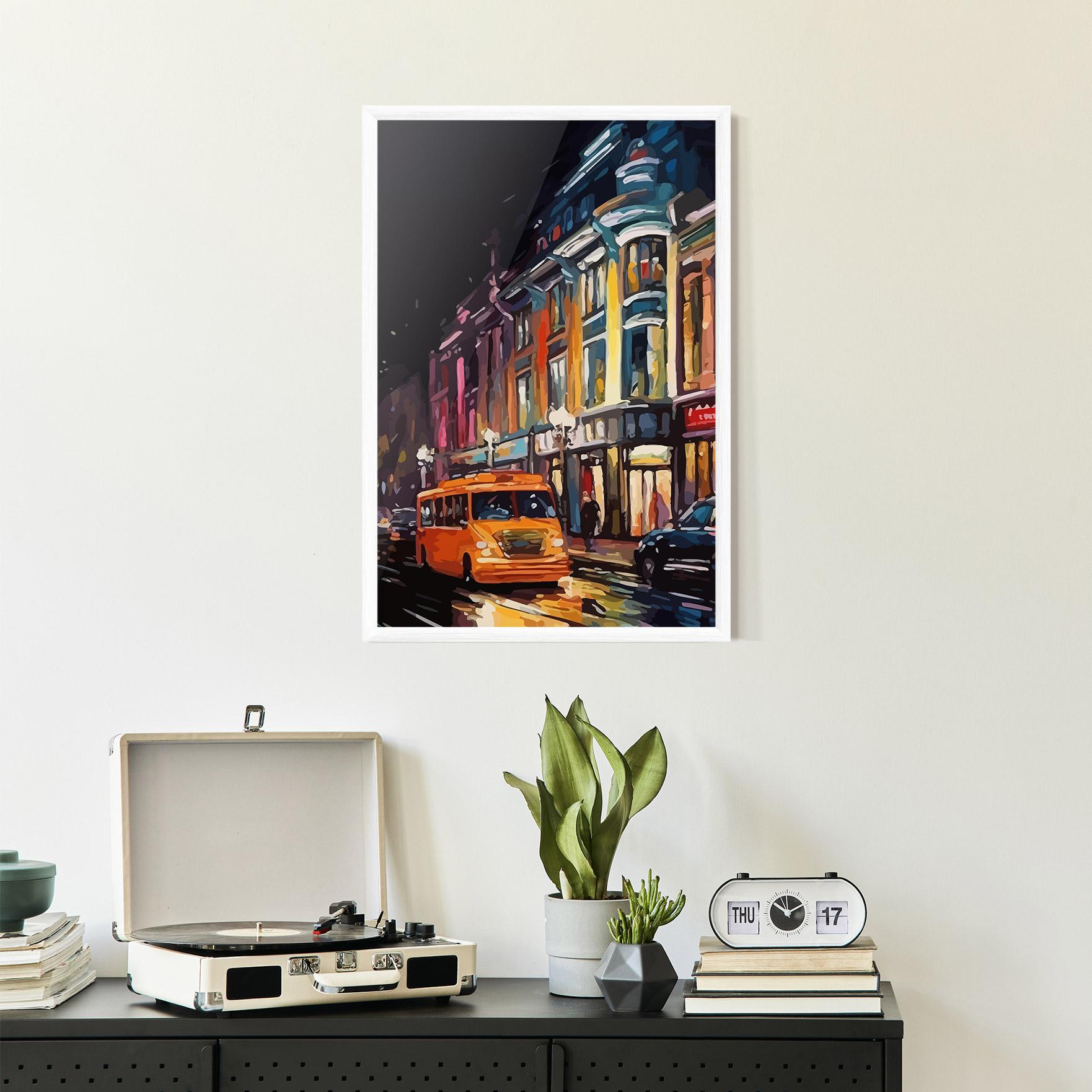 Poster Înrămat Yellow Car City Art mockup 2