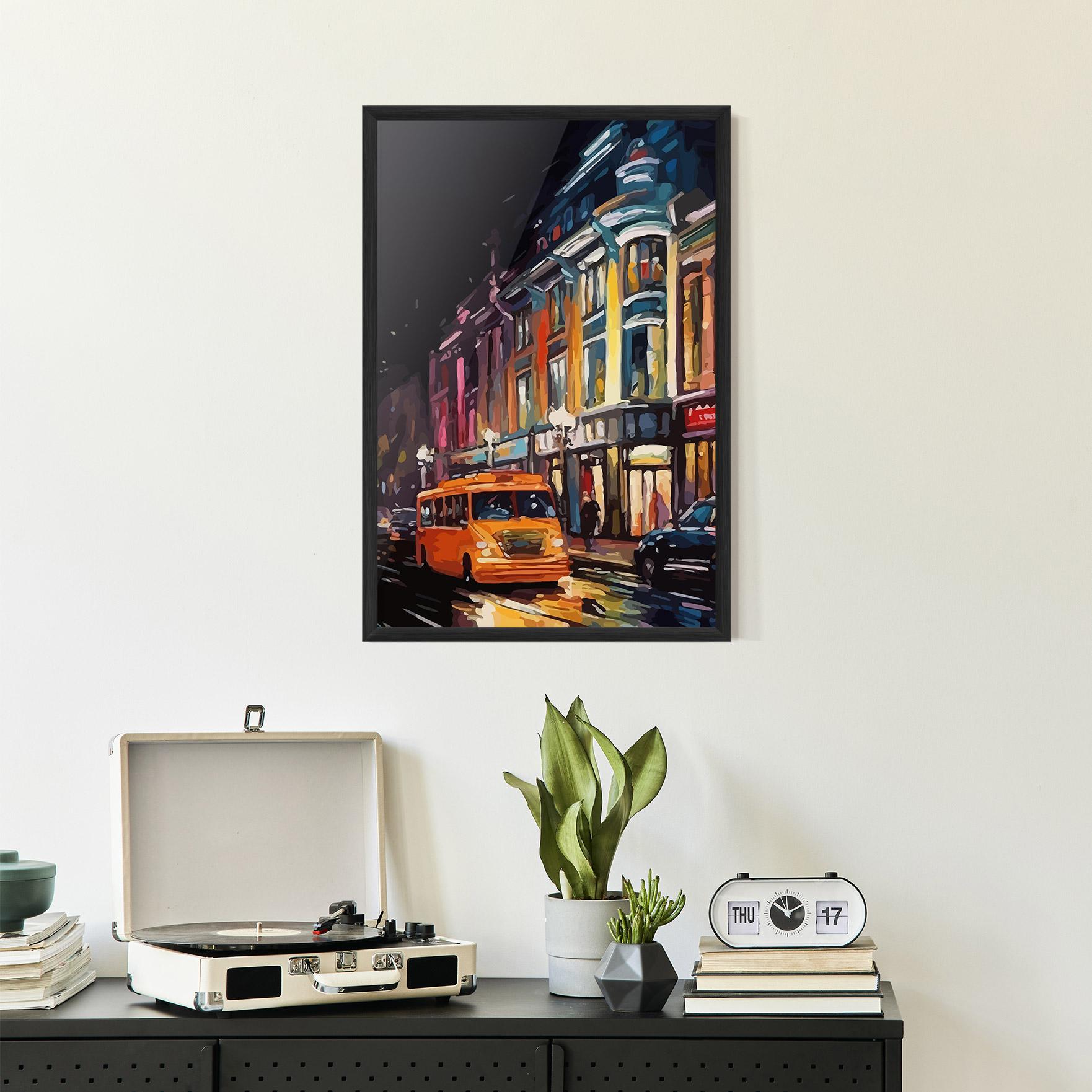 Poster Înrămat Yellow Car City Art mockup 2