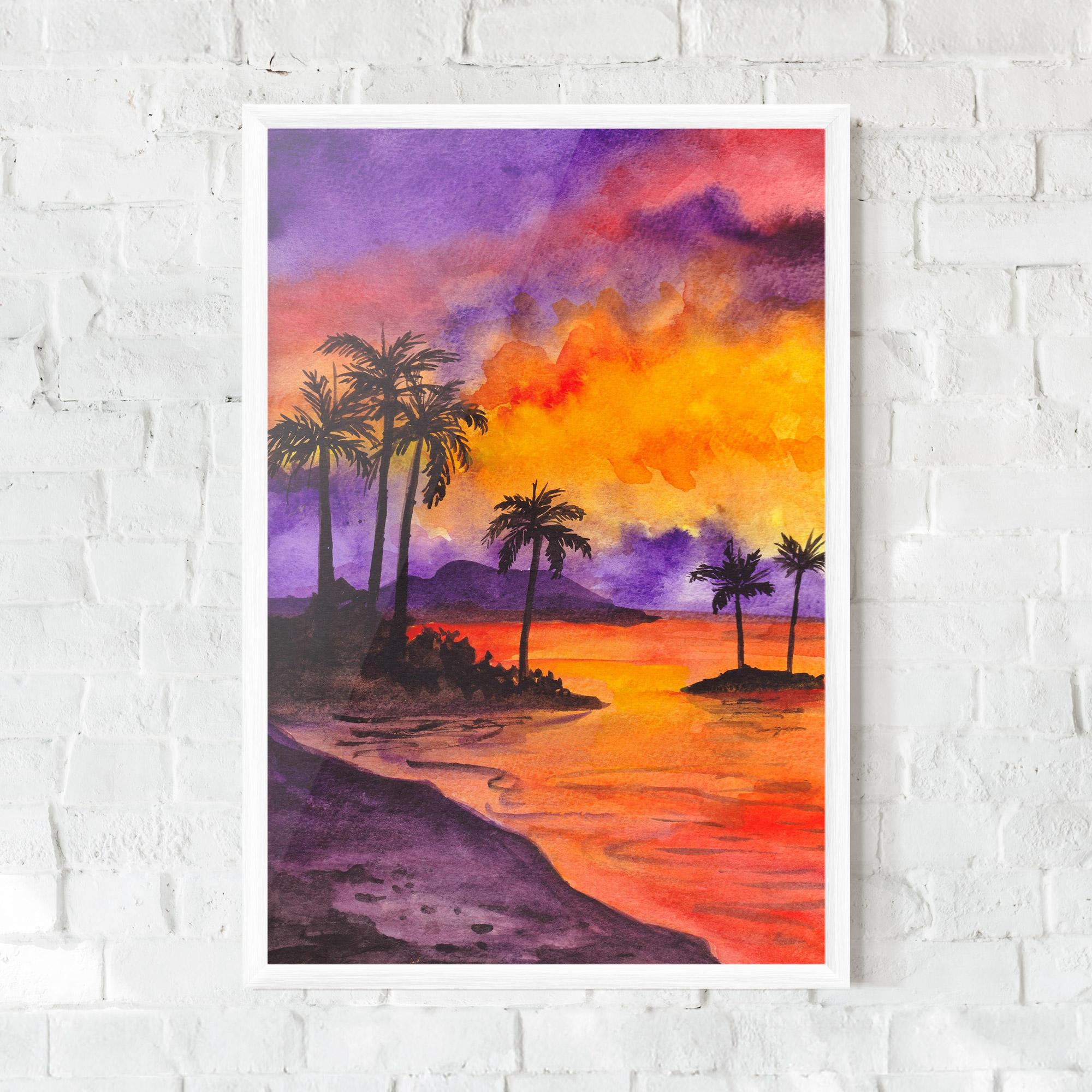 Poster Înrămat Sunset Watercolor Painting mockup 0