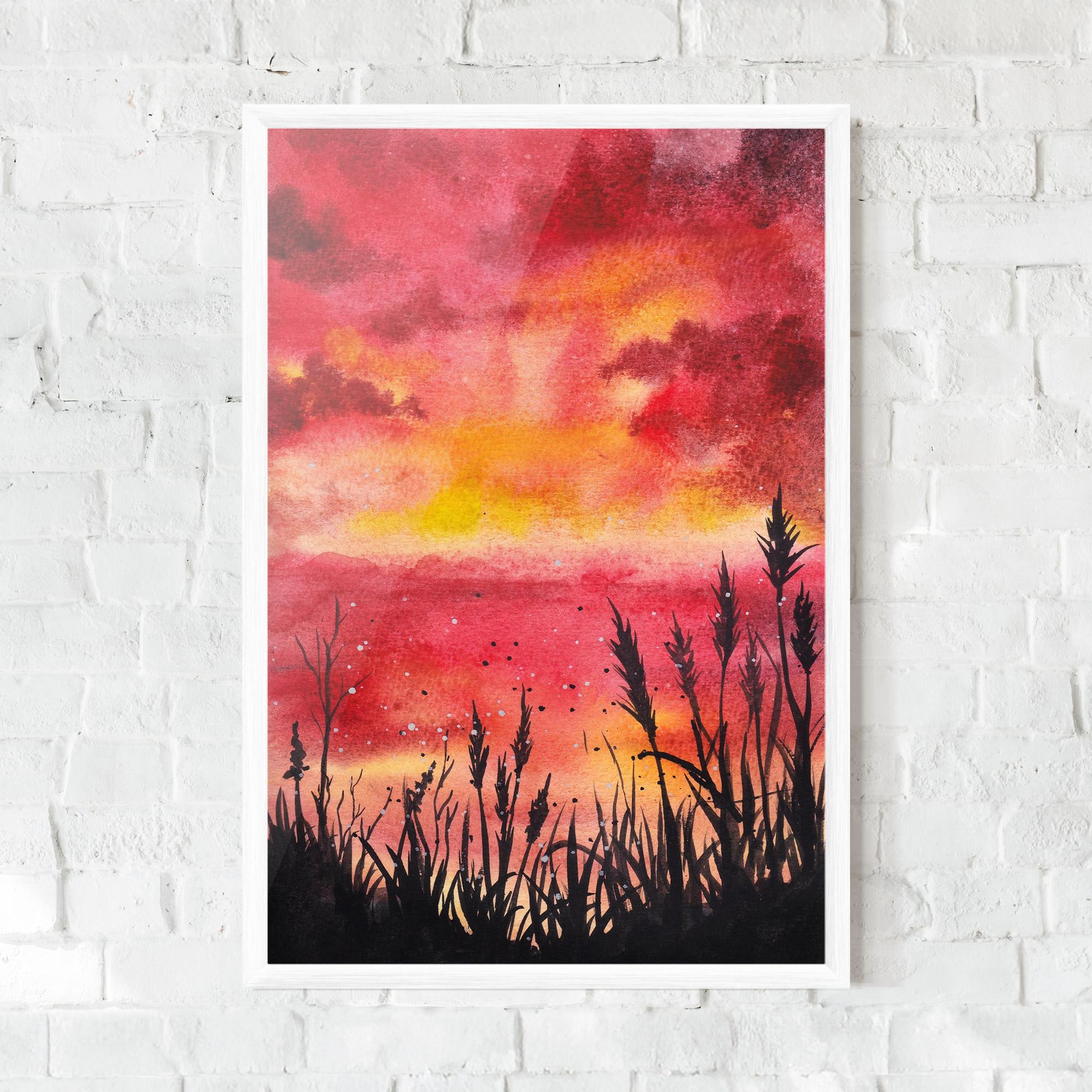 Poster Înrămat Watercolor Pink Sunset Painting mockup 0
