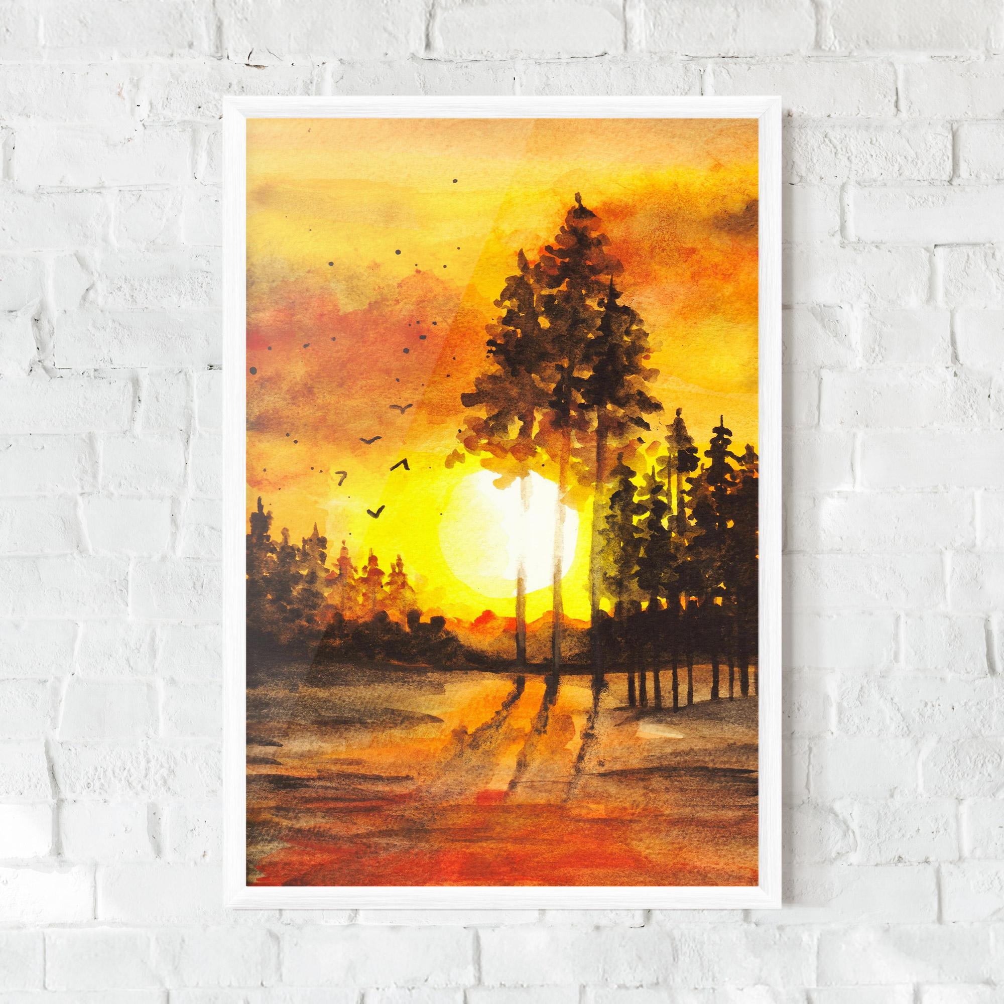 Poster Înrămat Watercolor Sunset Painting mockup 0