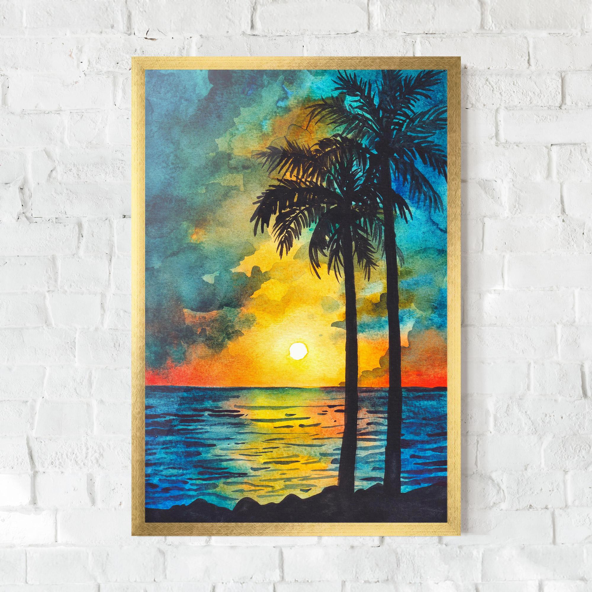 Poster Înrămat Sunset Landscape Watercolor mockup 0