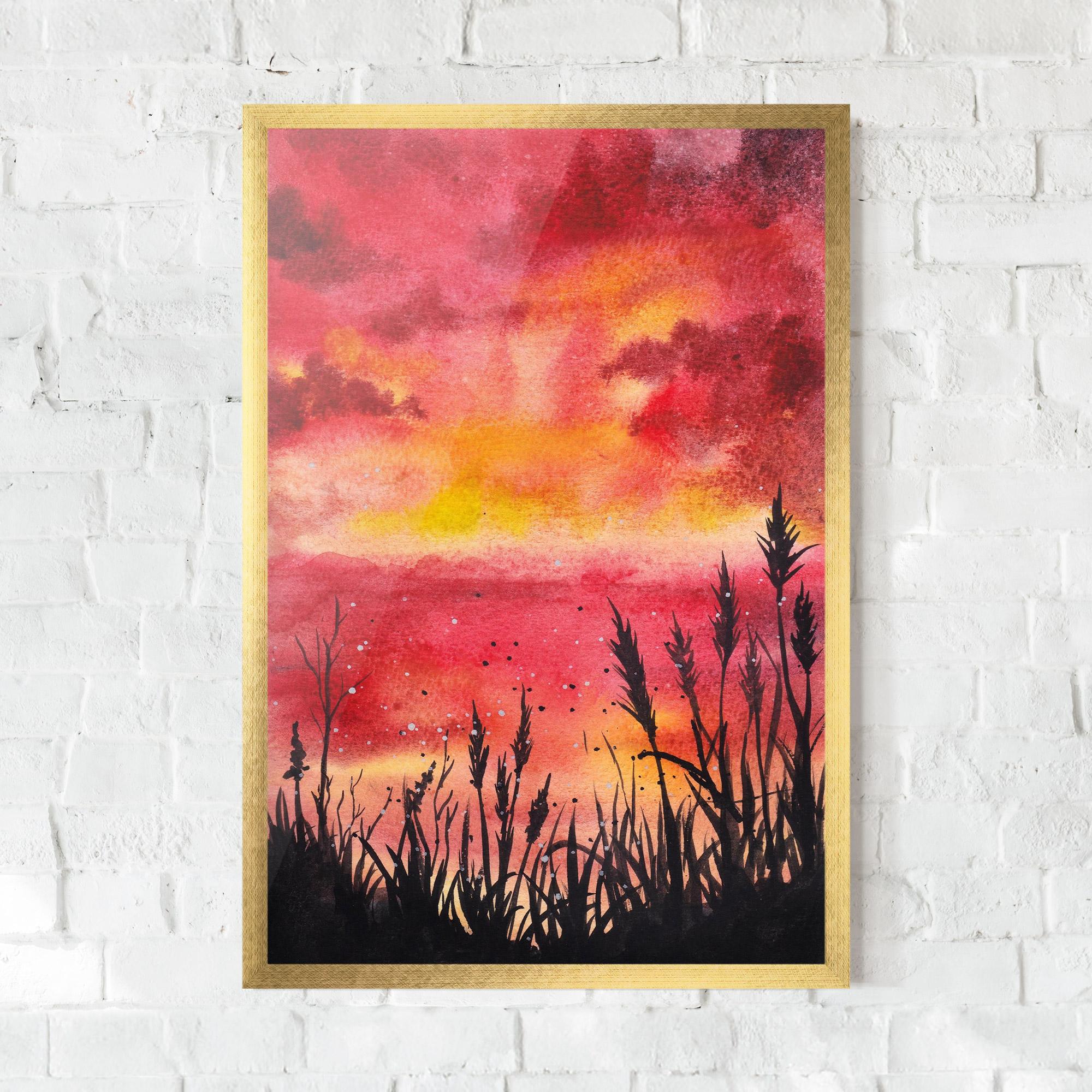Poster Înrămat Watercolor Pink Sunset Painting mockup 0