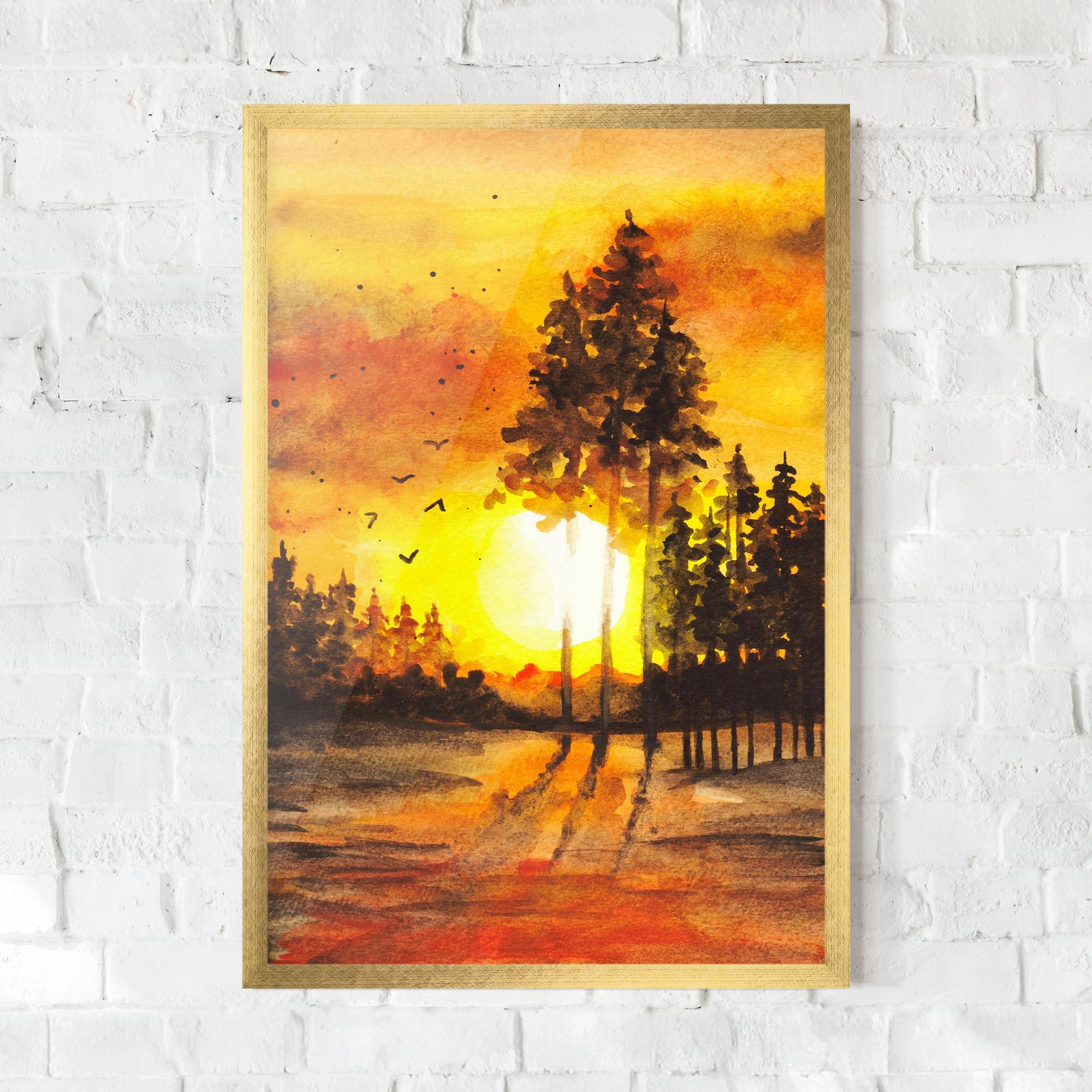 Poster Înrămat Watercolor Sunset Painting mockup 0
