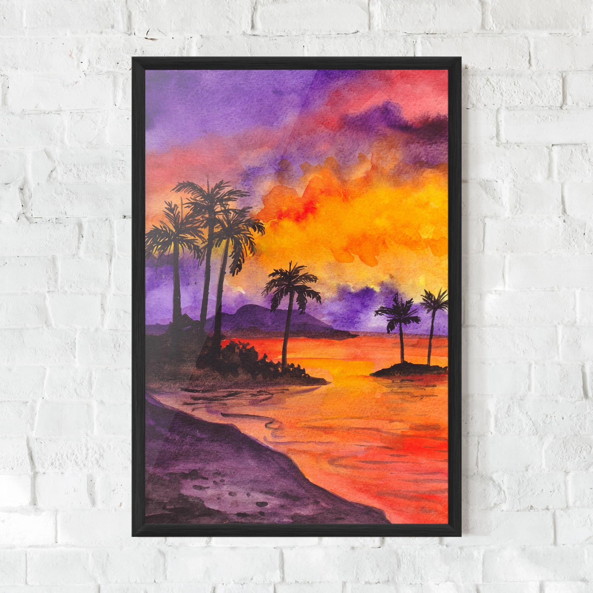 Poster Înrămat Sunset Watercolor Painting mockup 0