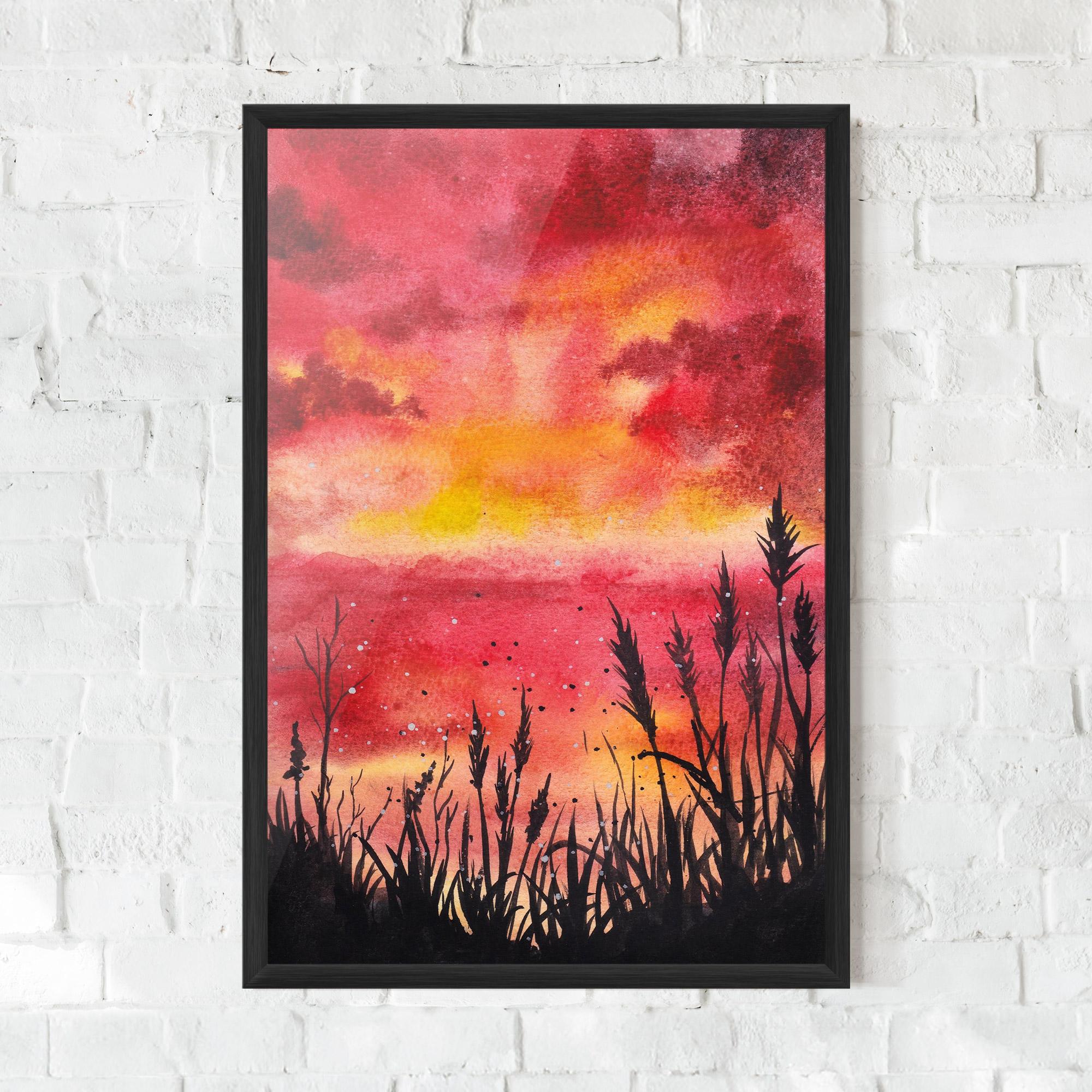Poster Înrămat Watercolor Pink Sunset Painting mockup 0