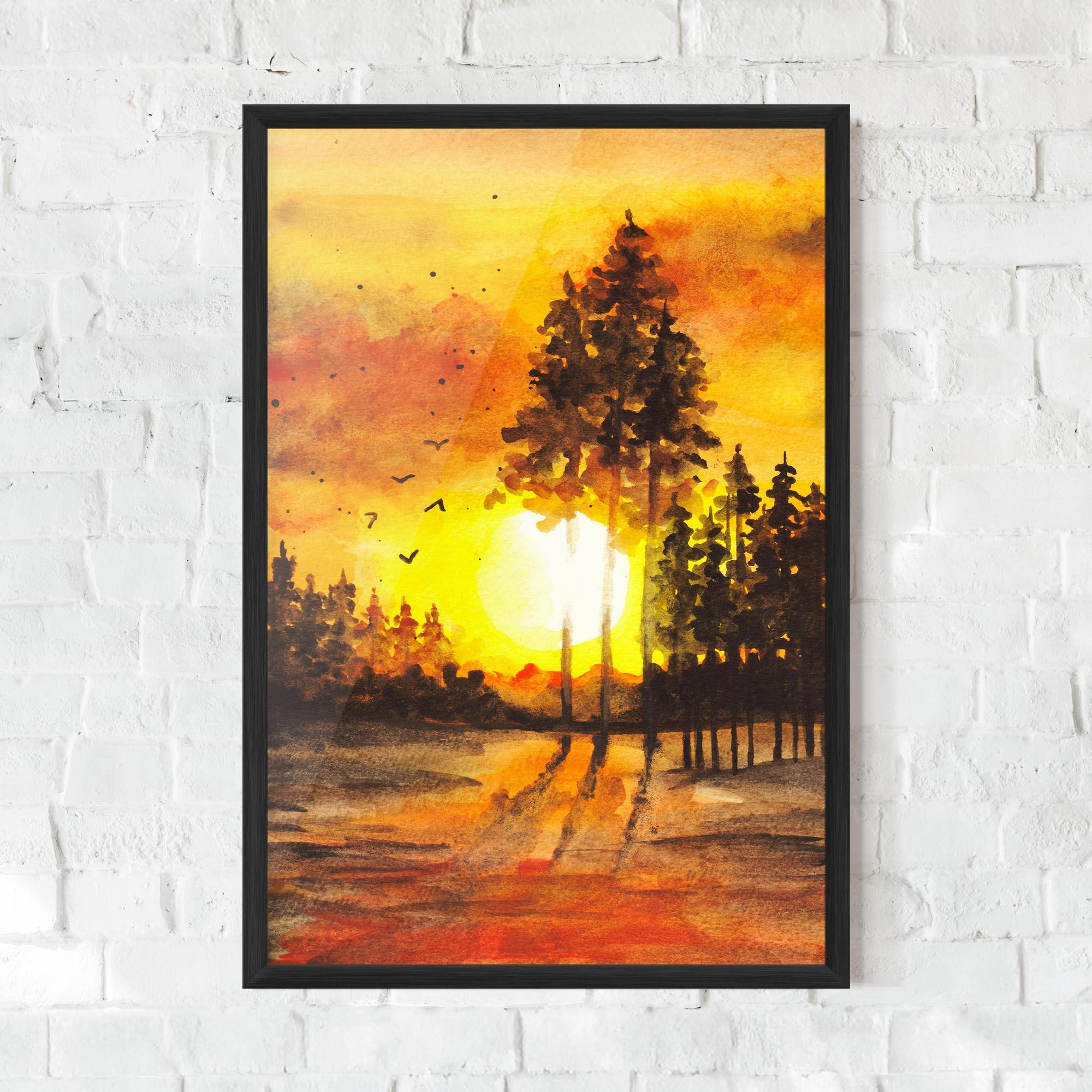 Poster Înrămat Watercolor Sunset Painting mockup 0