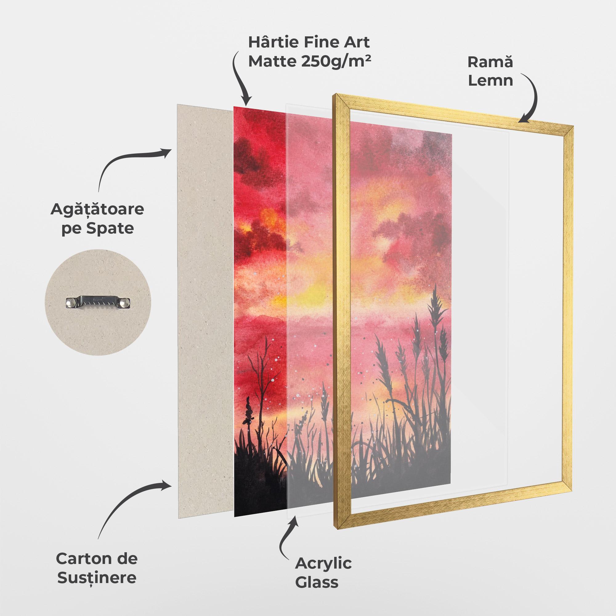 Poster Înrămat Watercolor Pink Sunset Painting mockup 1